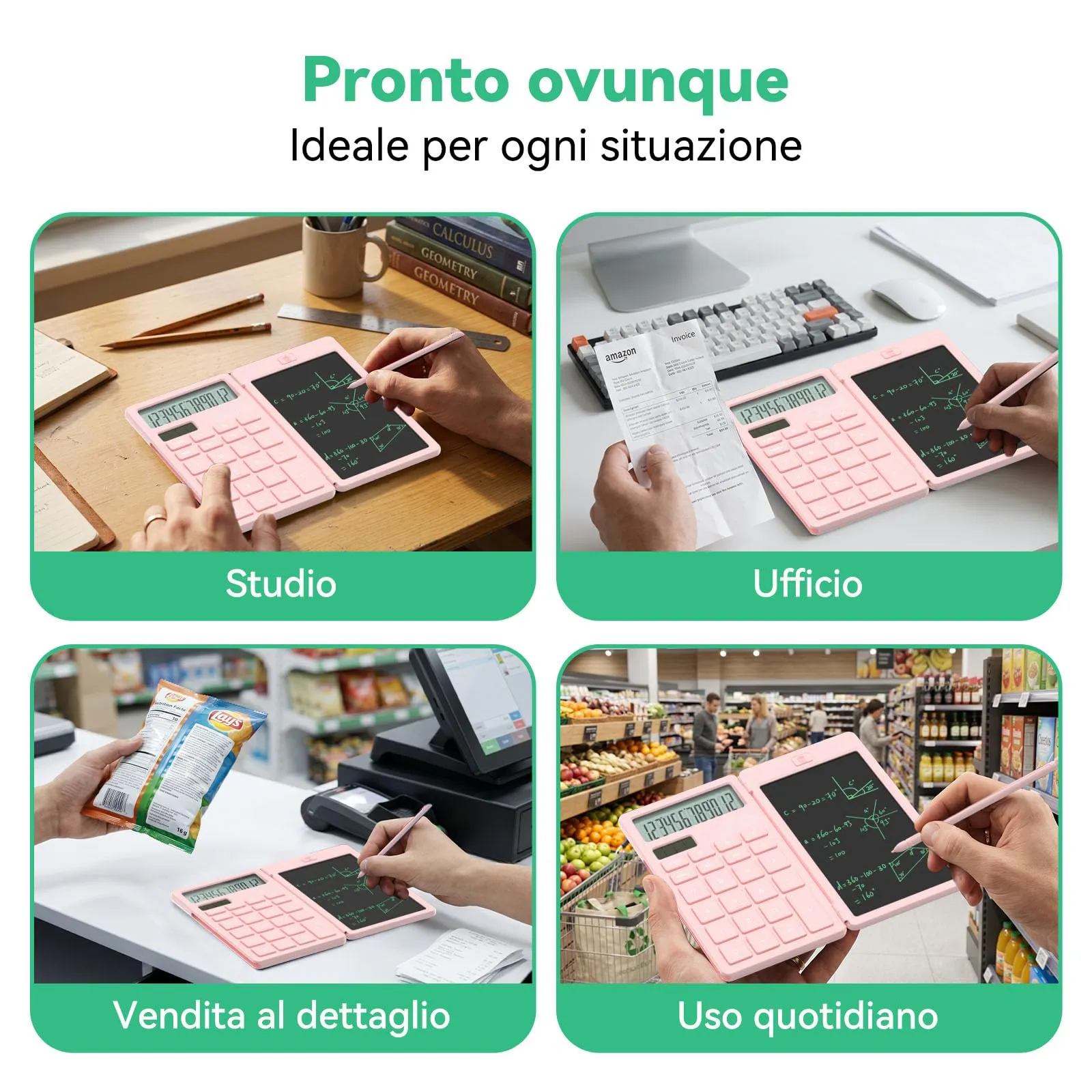 NEWYES Calcolatrice 2 in 1 con Blocco Note LCD da 6,5 pollici, Rosa - immagine 8