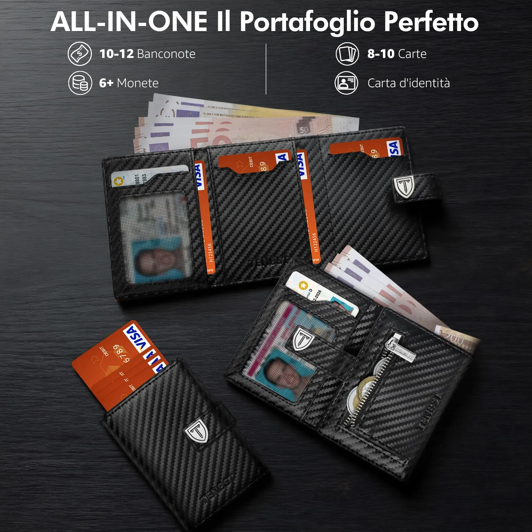 TENBST Portafoglio Uomo con Tasca Portamonete e RFID - immagine 2