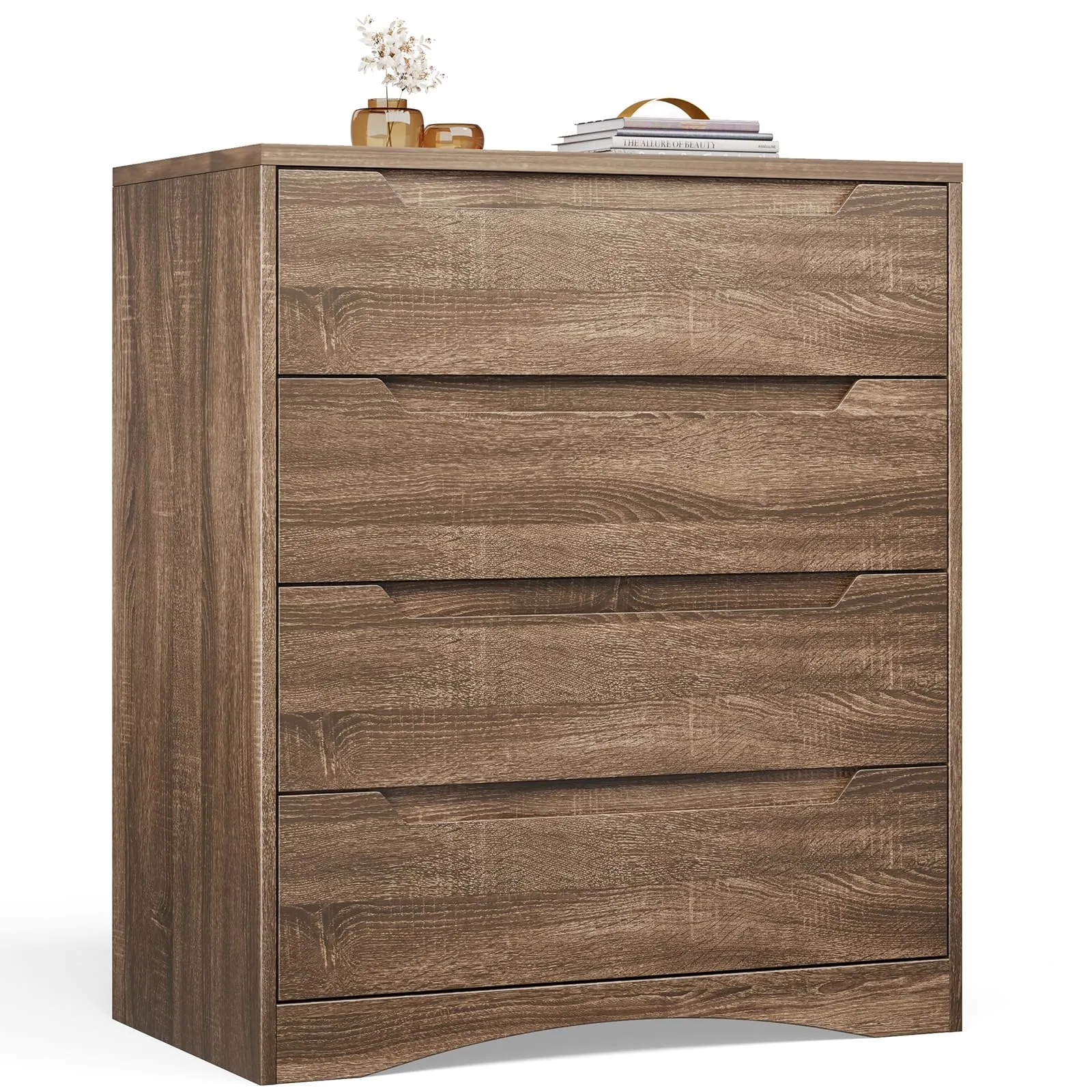 Bealife Cassettiera 4 Cassetti, Mobile Contenitore per Camera da Letto e Soggiorno, 82x41x71 cm, Marrone Chiaro - immagine 1