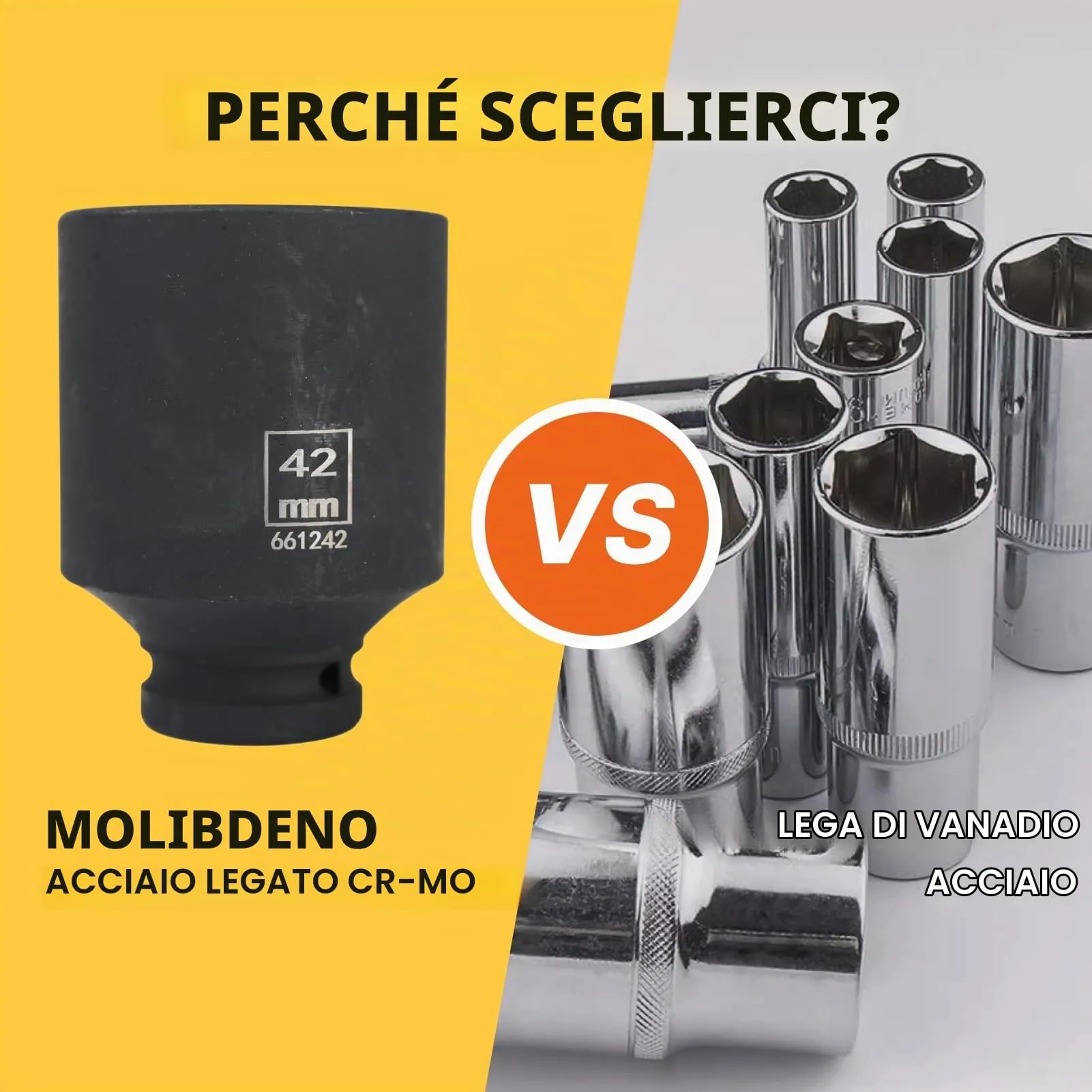 Flewdart Bussola Lunga Esagonale 1/2" 42mm, Acciaio al Cromo Molibdeno (CR-MO), Lunghezza 78mm - immagine 3