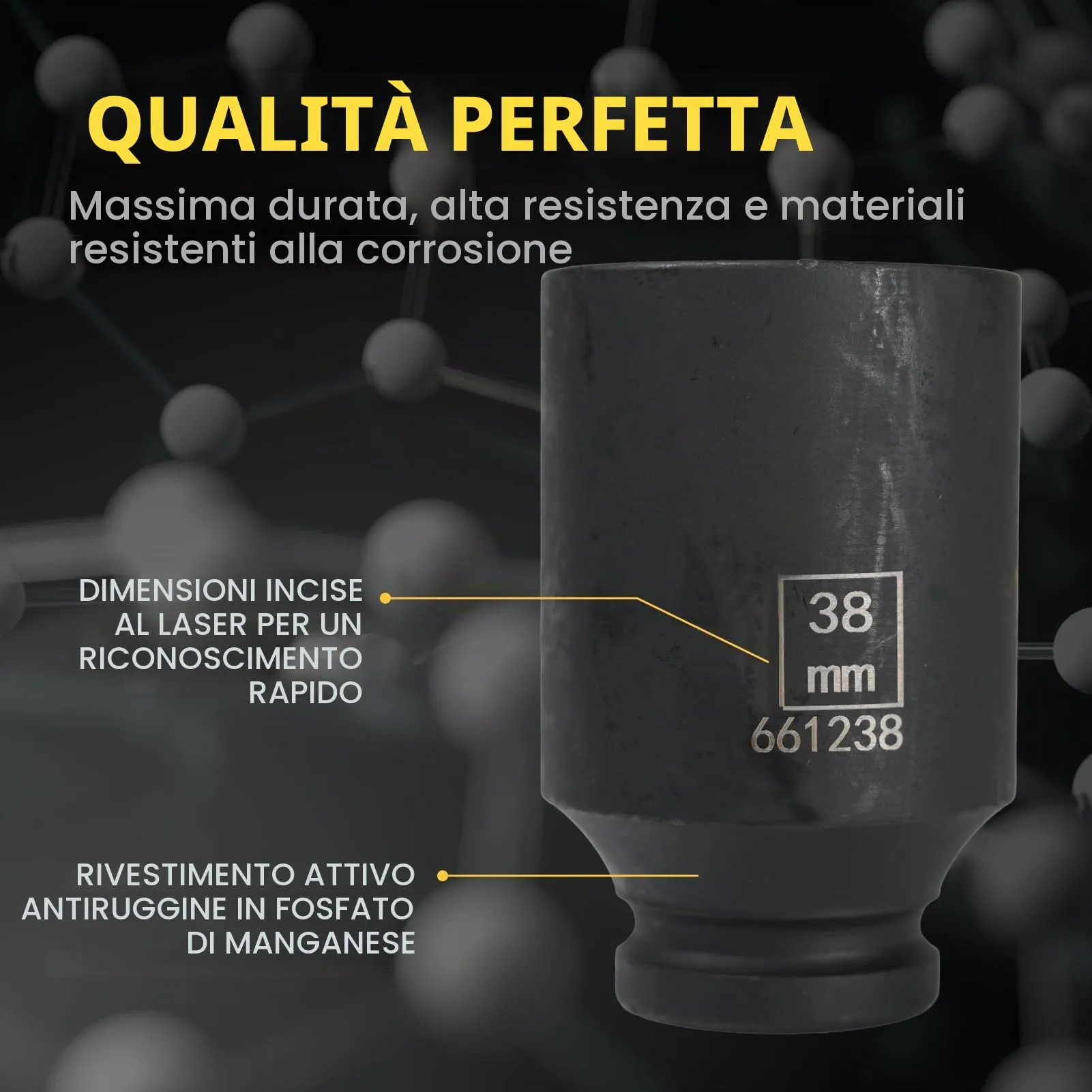 Flewdart Bussola Lunga Esagonale 1/2" 38mm in Acciaio al Cromo Molibdeno (CR-MO) - immagine 5
