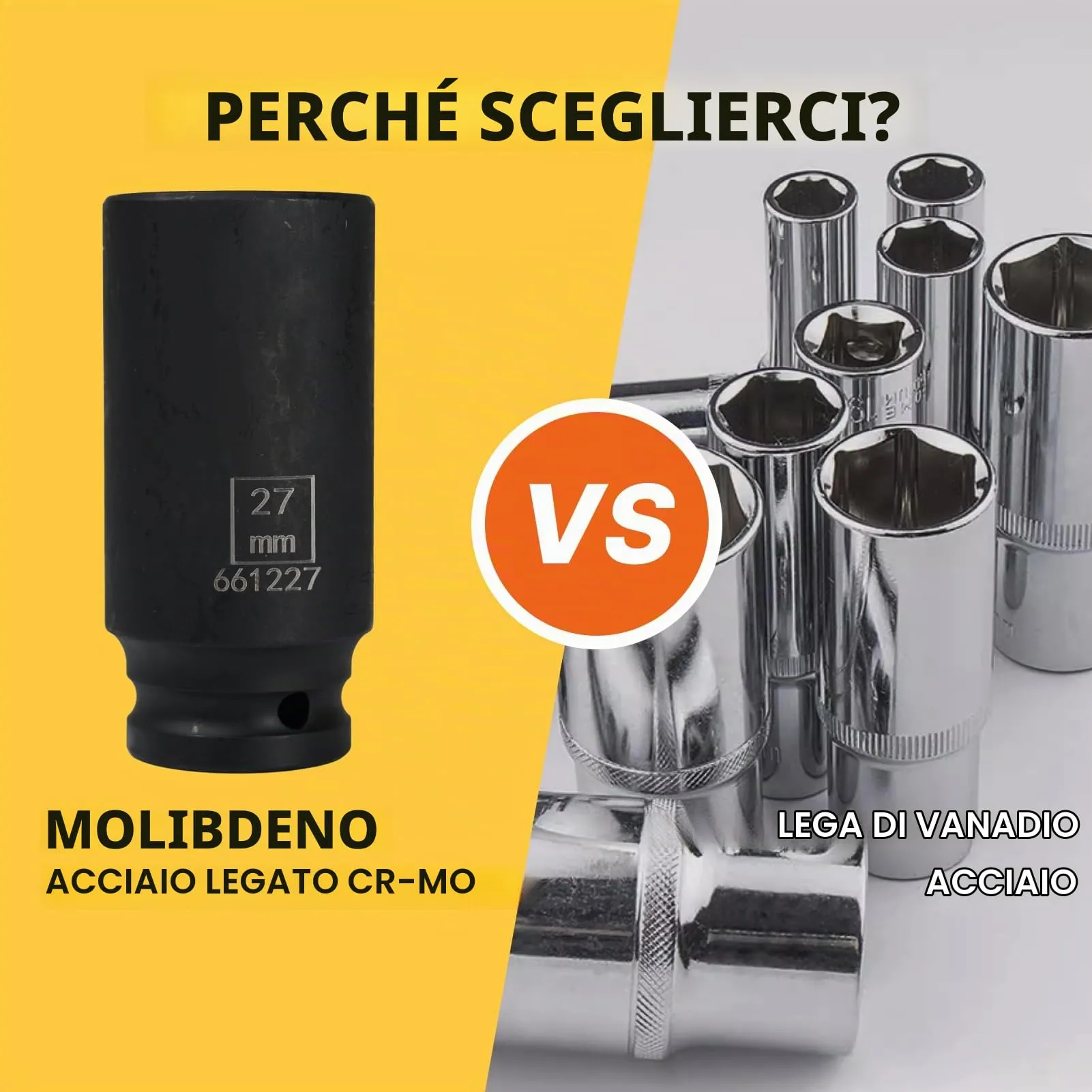 Flewdart Bussola Lunga Esagonale 1/2" 27mm, Acciaio al Cromo Molibdeno, Lunghezza 78mm - immagine 3