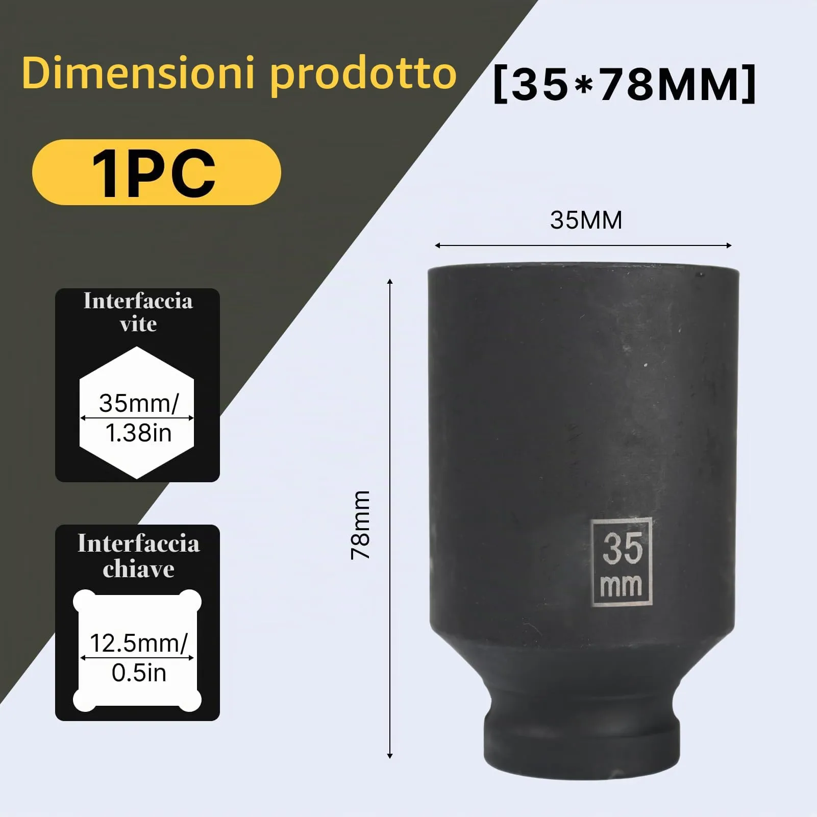 Flewdart Bussola Lunga Esagonale 1/2" 35mm, Lunghezza 78mm, Acciaio al Cromo Molibdeno CR-MO - immagine 2