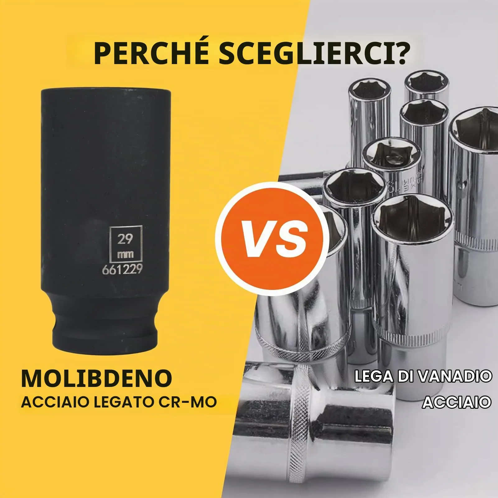 Flewdart Bussola Lunga Esagonale 1/2" 29mm, Acciaio al Cromo Molibdeno CR-MO, Lunghezza 78mm - immagine 3