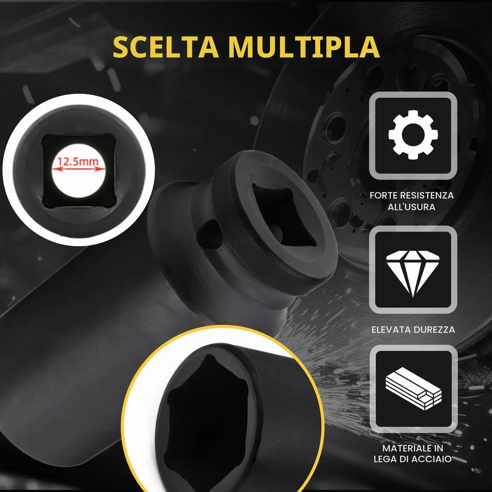 Flewdart Bussola Lunga Esagonale 1/2" 29mm, Acciaio al Cromo Molibdeno CR-MO, Lunghezza 78mm - immagine 4