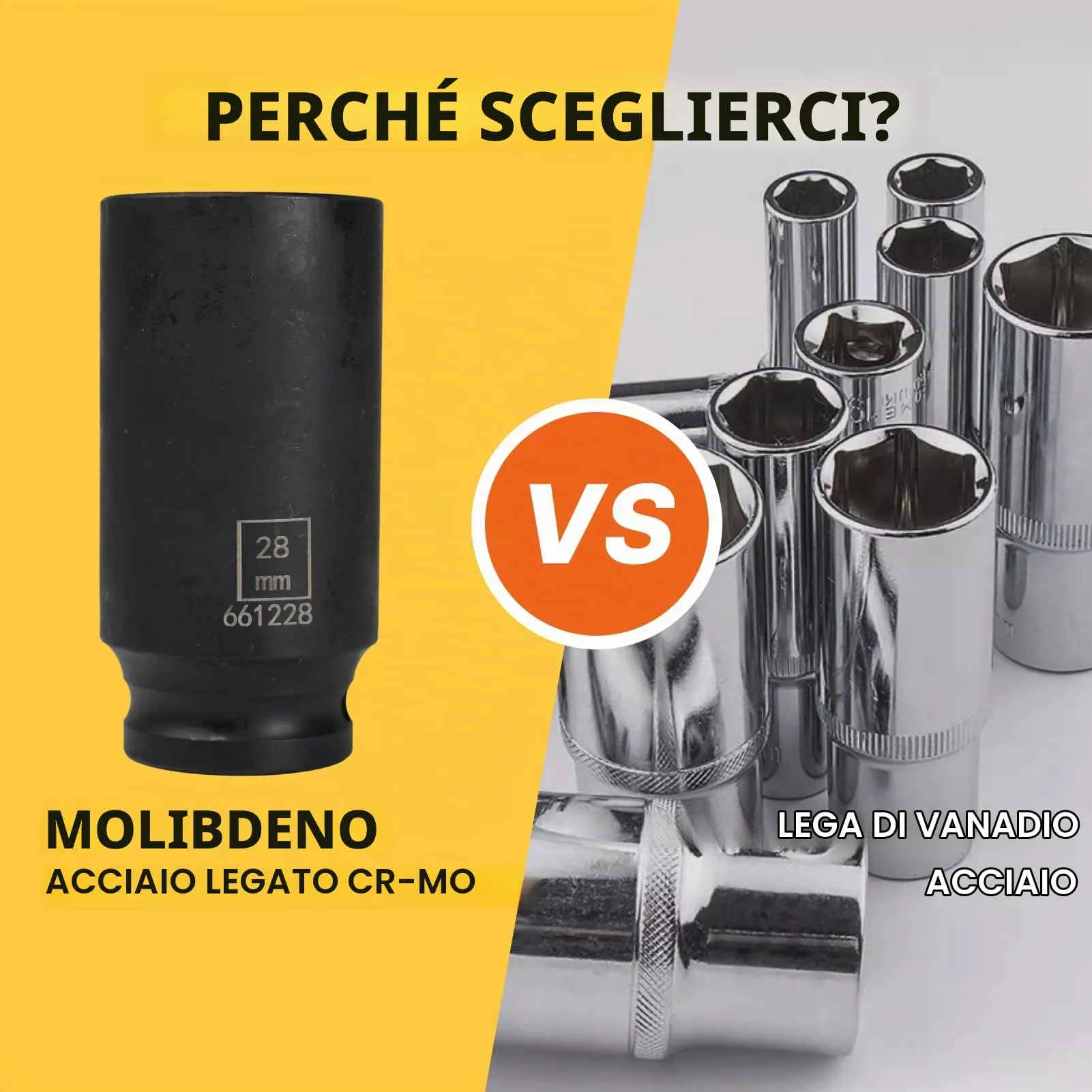 Flewdart Bussola Lunga Esagonale 1/2" 28mm in Acciaio al Cromo Molibdeno CR-MO, Lunghezza 78mm - immagine 3