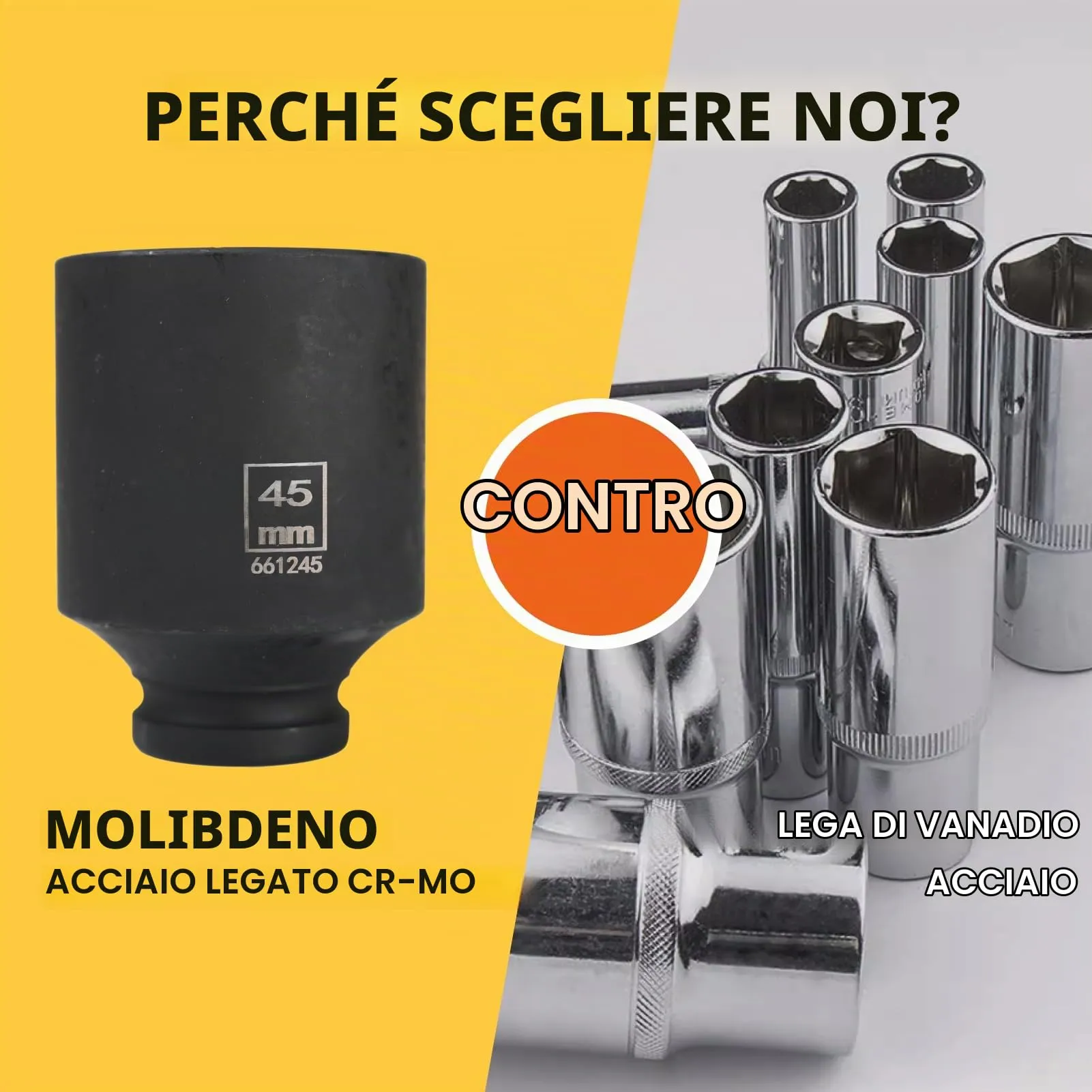 Flewdart Bussola Lunga Esagonale 1/2" 45mm in Acciaio al Cromo Molibdeno CR-MO (78mm) - immagine 3