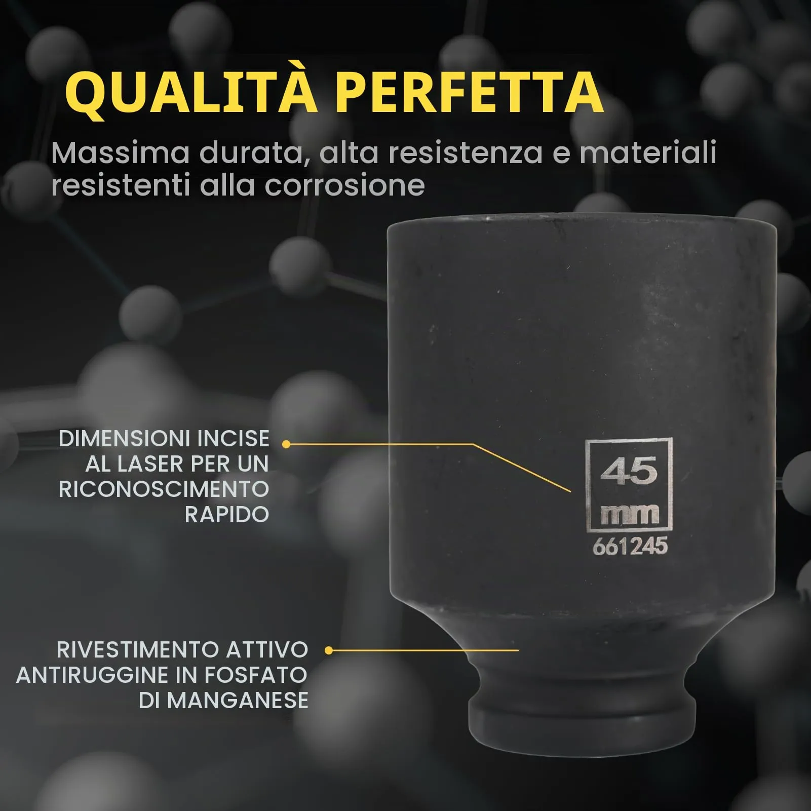 Flewdart Bussola Lunga Esagonale 1/2" 45mm in Acciaio al Cromo Molibdeno CR-MO (78mm) - immagine 5