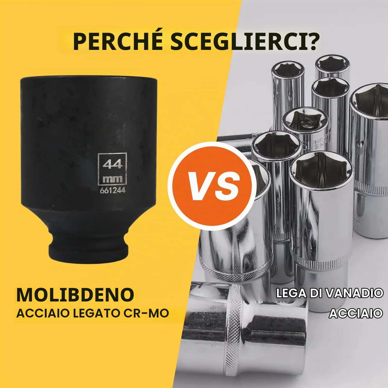 Flewdart Bussola Lunga Esagonale 1/2" 44mm, Acciaio al Cromo Molibdeno CR-MO, Lunghezza 78mm - immagine 3