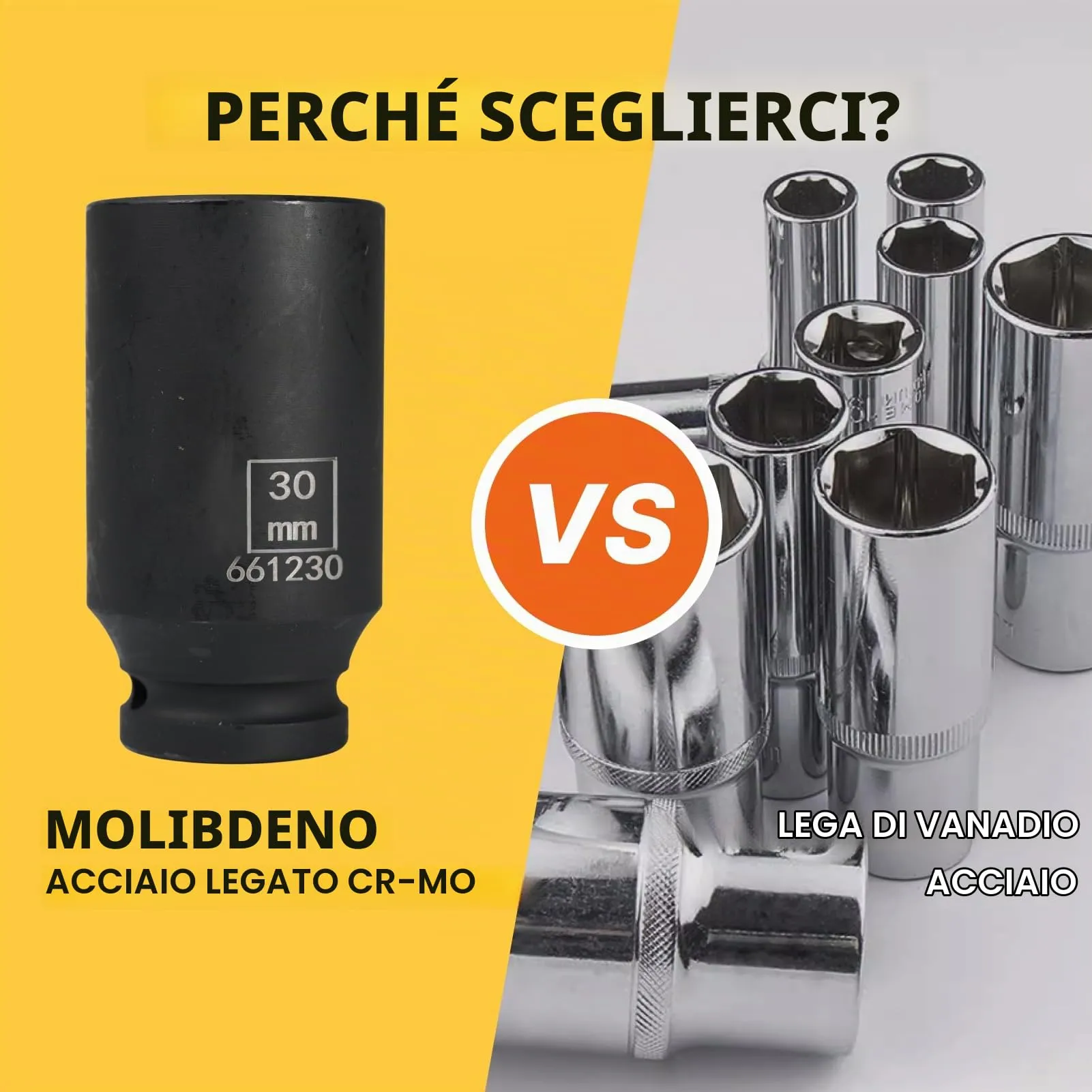 Flewdart Bussola Lunga Esagonale 1/2" 30mm, Acciaio al Cromo Molibdeno CR-MO, Lunghezza 78mm - immagine 3