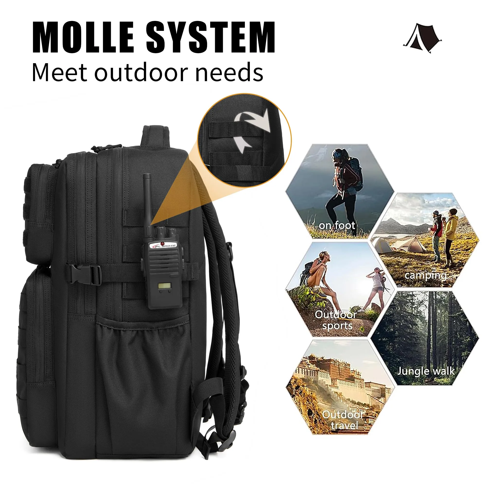 Wotony Zaino Tattico Militare Impermeabile 3 Giorni Assault Pack Molle 35L - Foglie verdi - immagine 6