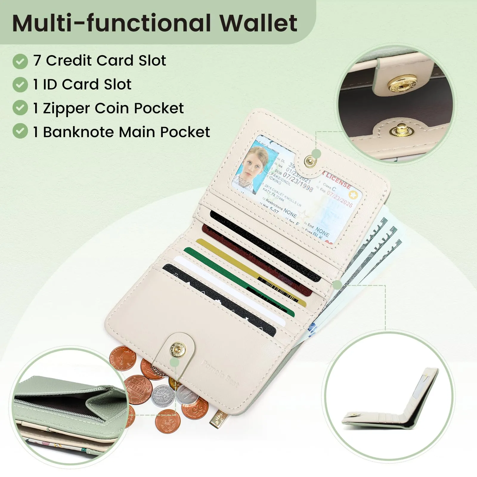 Pomelo Best Portafoglio da Donna Piccolo in Pelle PU con Blocco RFID, Verde Menta - immagine 2