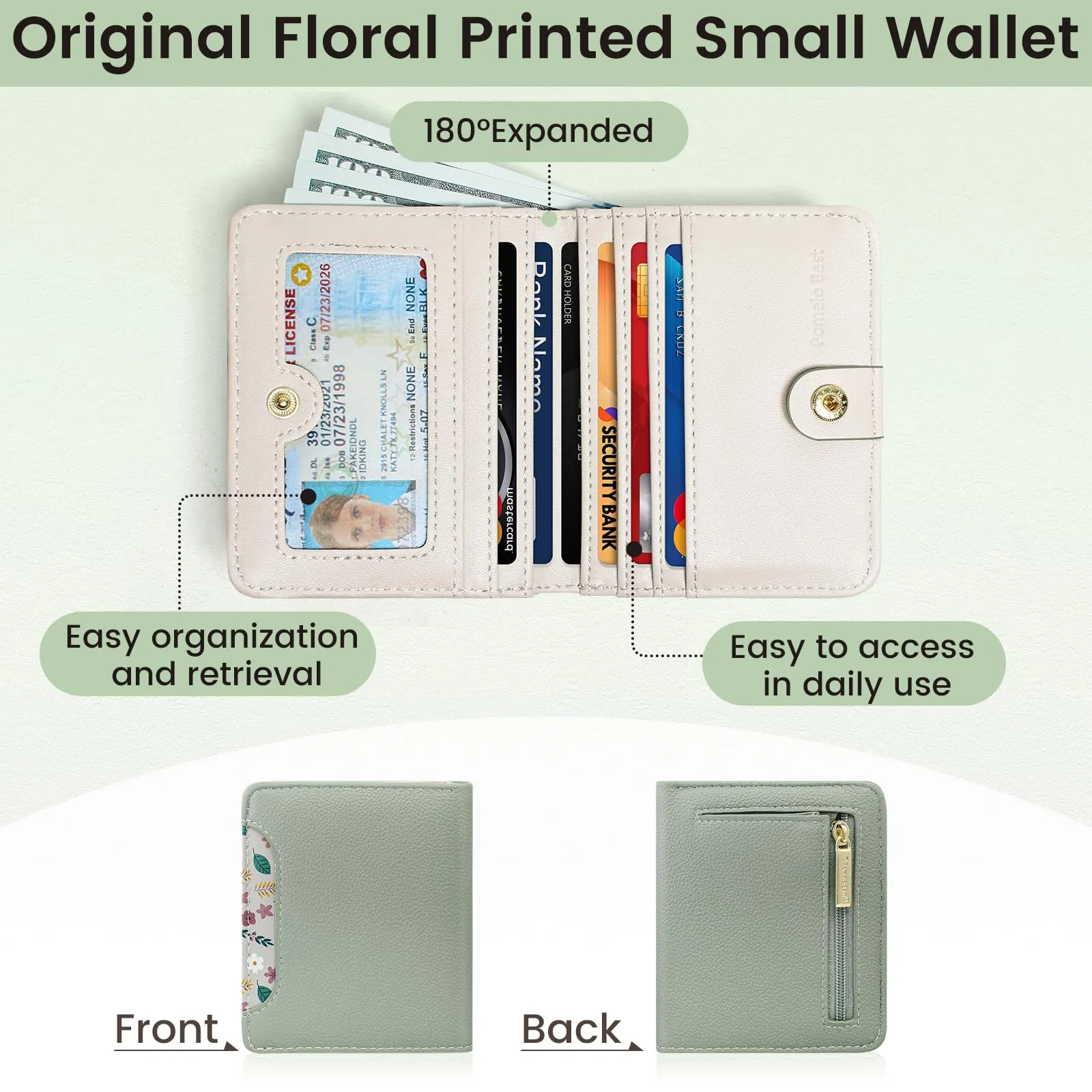 Pomelo Best Portafoglio da Donna Piccolo in Pelle PU con Blocco RFID, Verde Menta - immagine 3