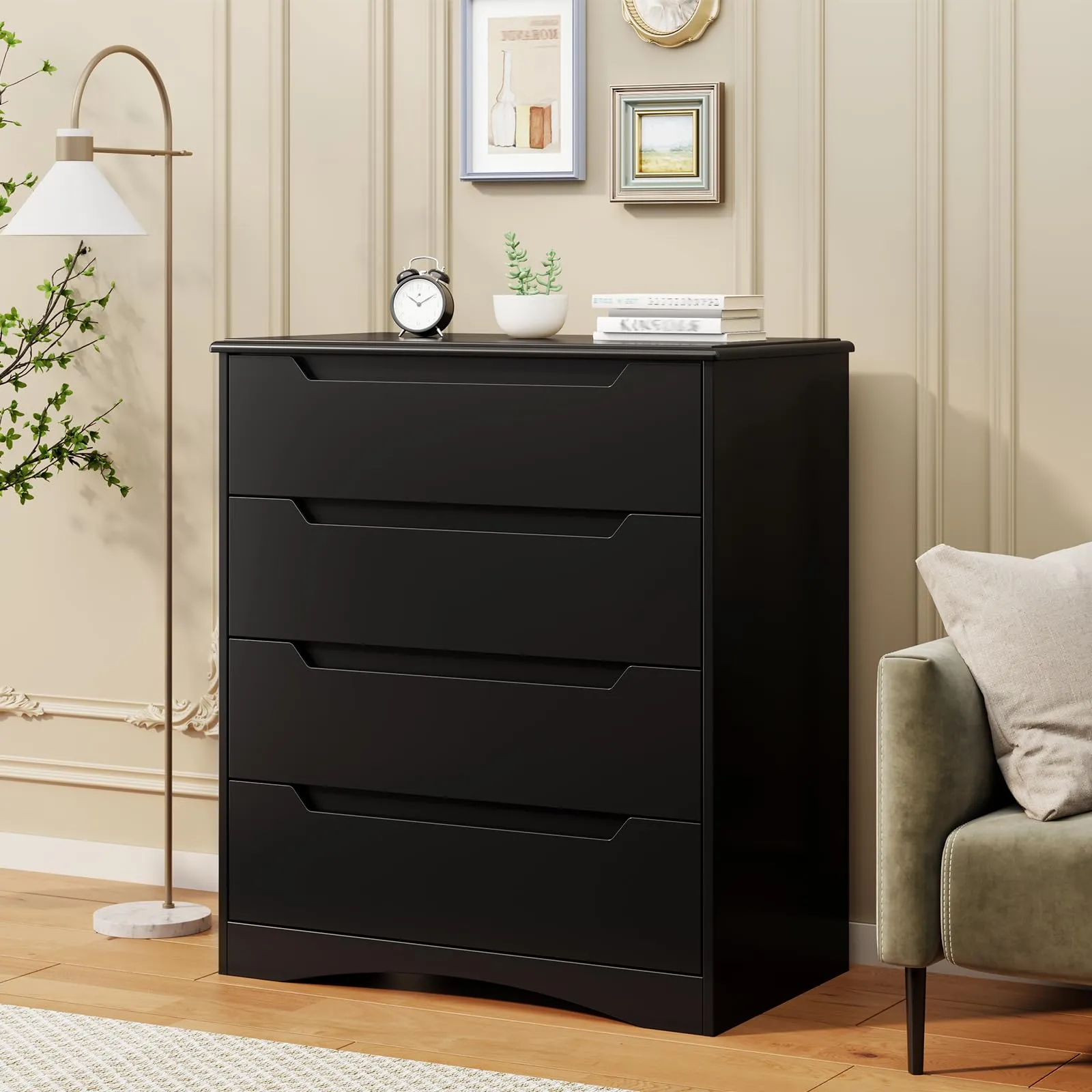 Bealife Cassettiera 4 Cassetti, Mobile Contenitore Moderno, Legno, 82x41x71 cm, Nero - immagine 3