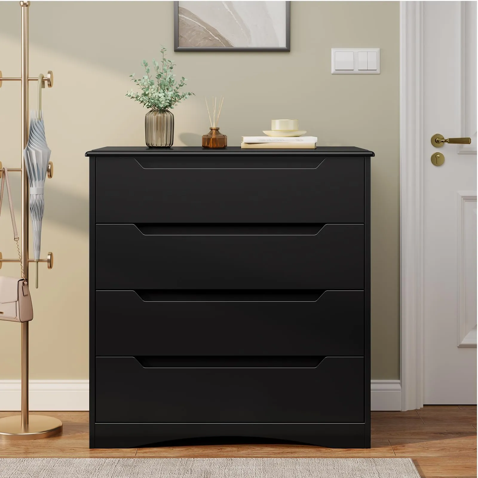 Bealife Cassettiera 4 Cassetti, Mobile Contenitore Moderno, Legno, 82x41x71 cm, Nero - immagine 7