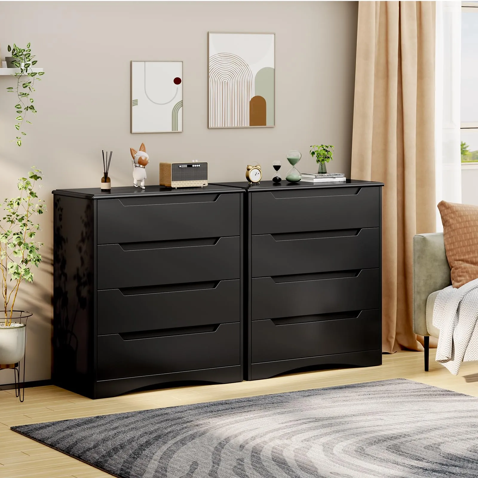 Bealife Cassettiera 4 Cassetti, Mobile Contenitore Moderno, Legno, 82x41x71 cm, Nero - immagine 8
