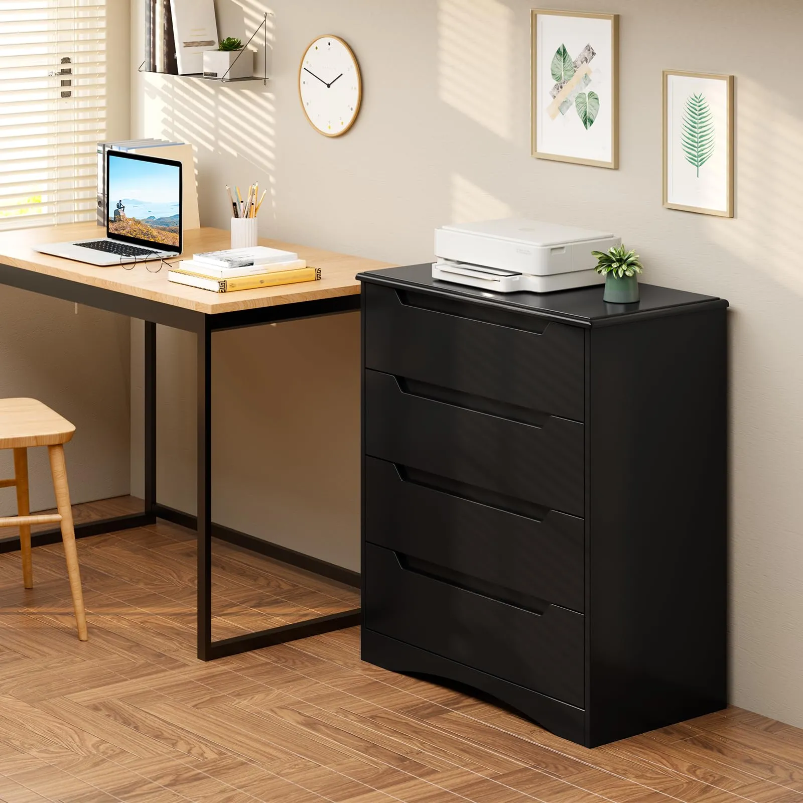 Bealife Cassettiera 4 Cassetti, Mobile Contenitore Moderno, Legno, 82x41x71 cm, Nero - immagine 9