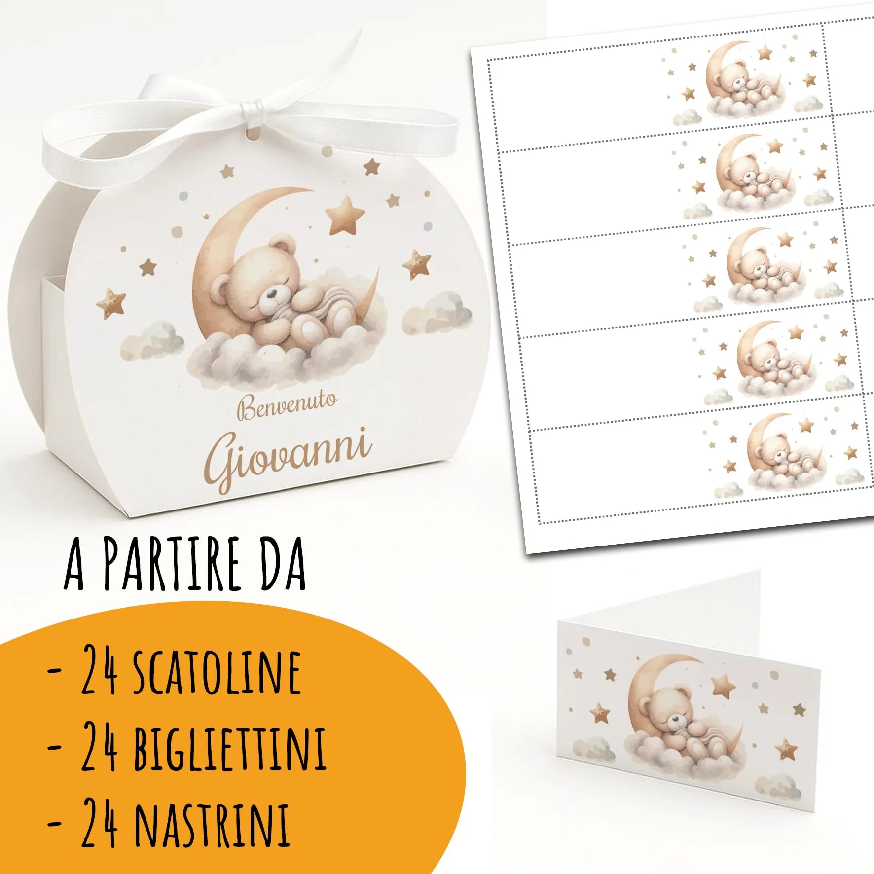 PV Grafik Scatoline Portaconfetti Nascita e Battesimo Personalizzate con Bigliettino e Nastrino, 24+24 Pezzi (Tunna11) - immagine 2