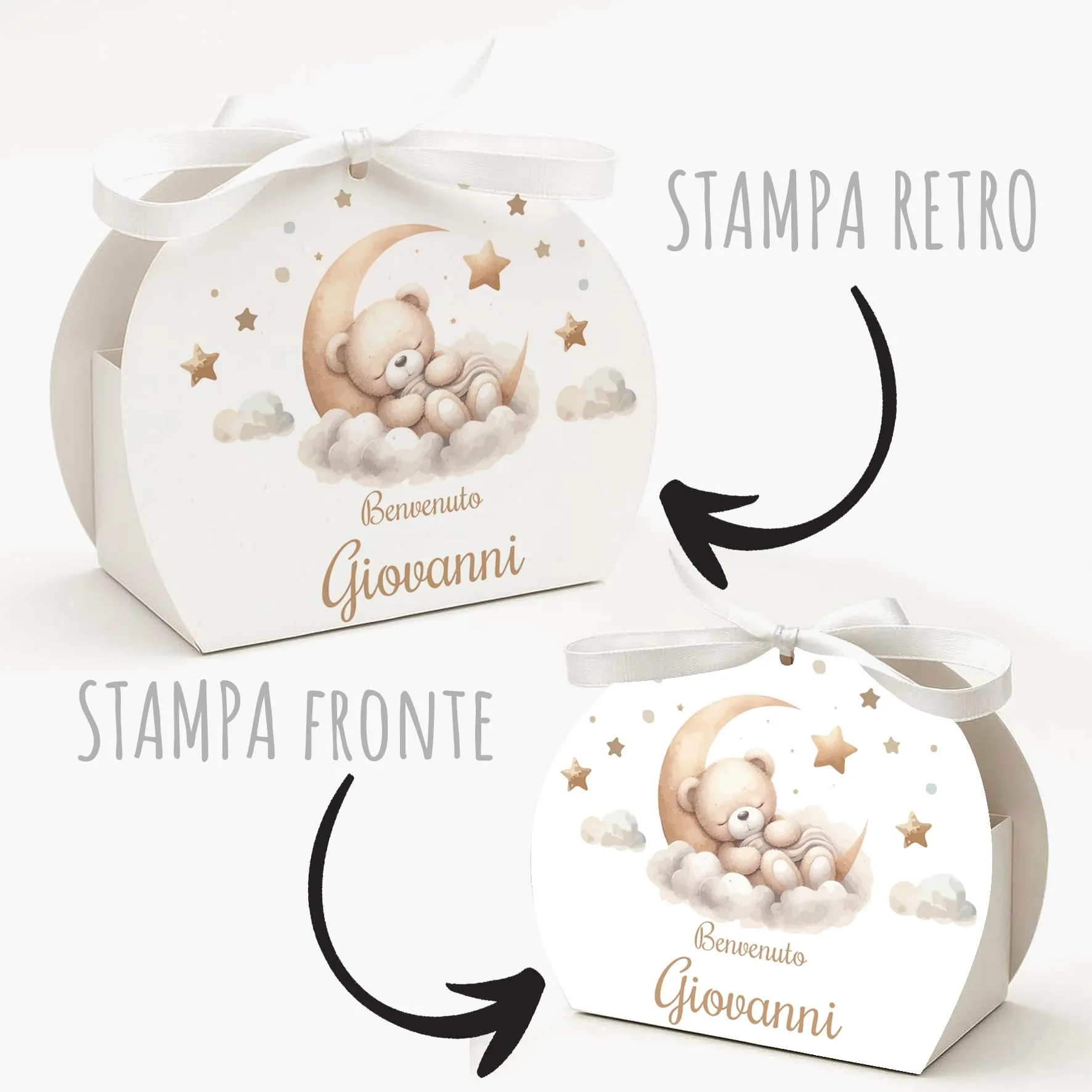 PV Grafik Scatoline Portaconfetti Nascita e Battesimo Personalizzate con Bigliettino e Nastrino, 24+24 Pezzi (Tunna11) - immagine 6