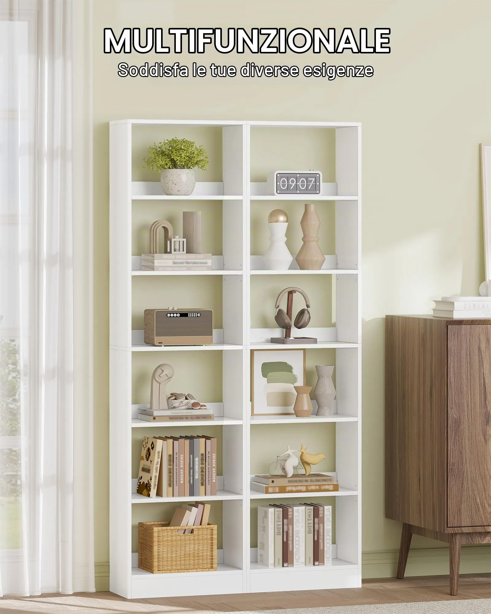 Hzuaneri Libreria a 6 Ripiani, 24 x 50 x 184,4 cm, Bianco - immagine 4