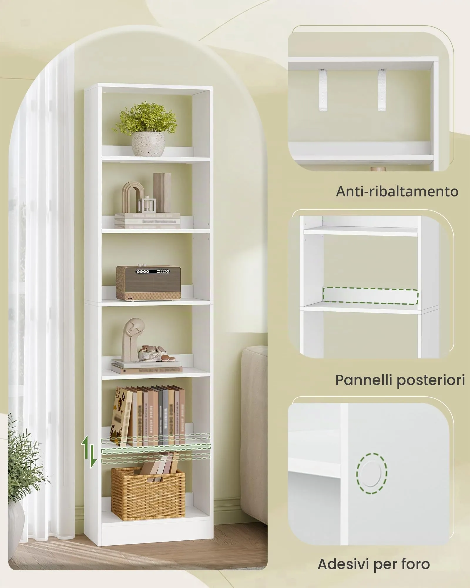 Hzuaneri Libreria a 6 Ripiani, 24 x 50 x 184,4 cm, Bianco - immagine 6