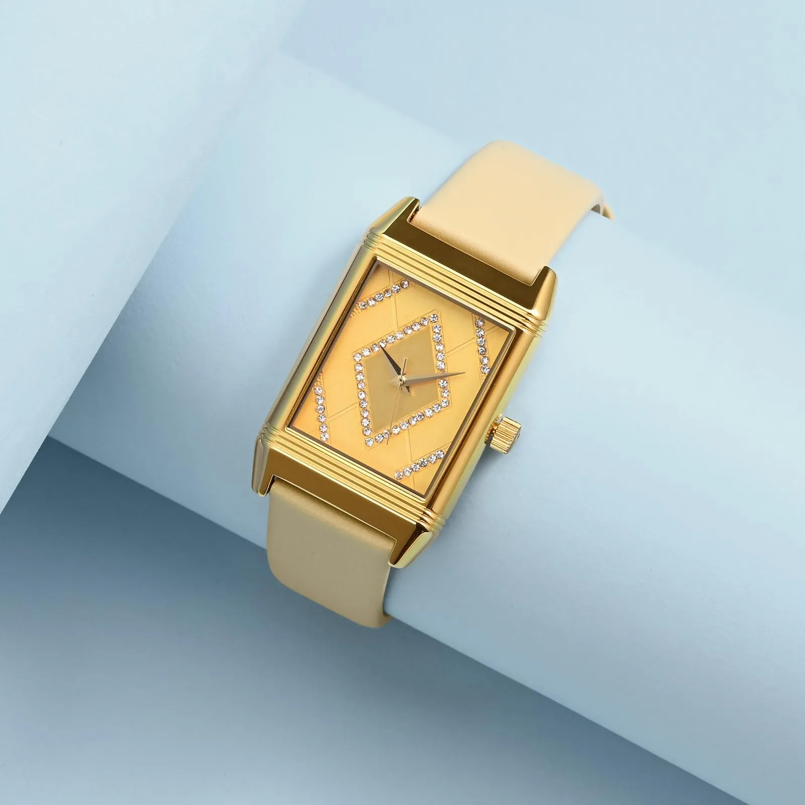 WOCCI Cinturino per Orologio 18mm in Pelle con Fibbia Oro - Crema - immagine 2