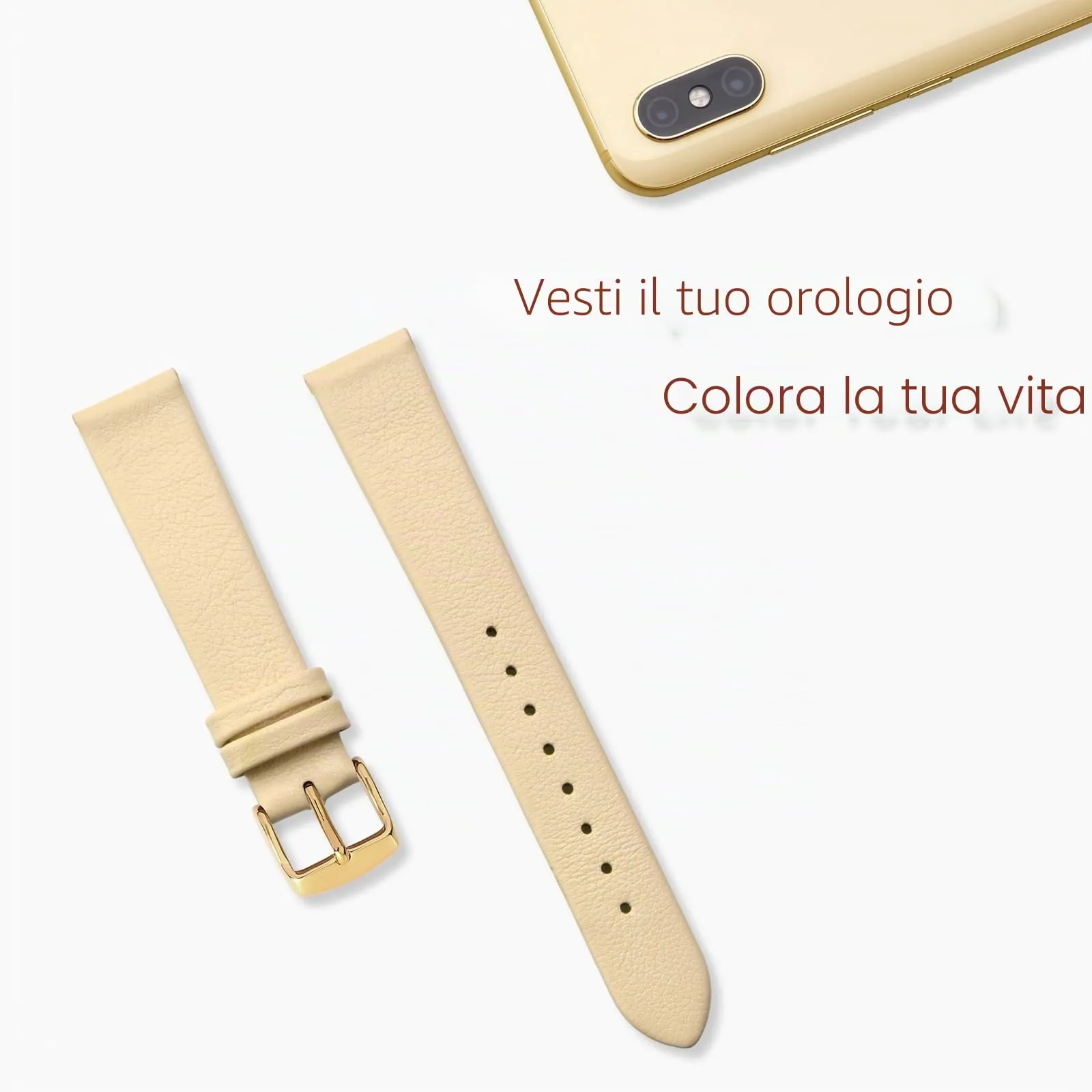 WOCCI Cinturino per Orologio 18mm in Pelle con Fibbia Oro - Crema - immagine 7