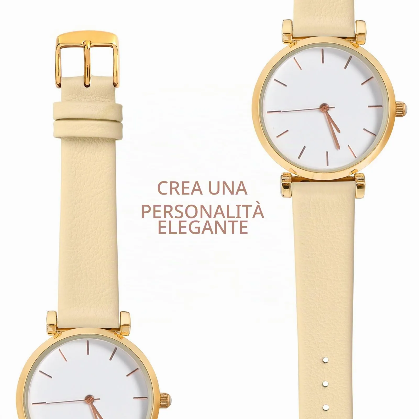 WOCCI Cinturino per Orologio 18mm in Pelle con Fibbia Oro - Crema - immagine 8