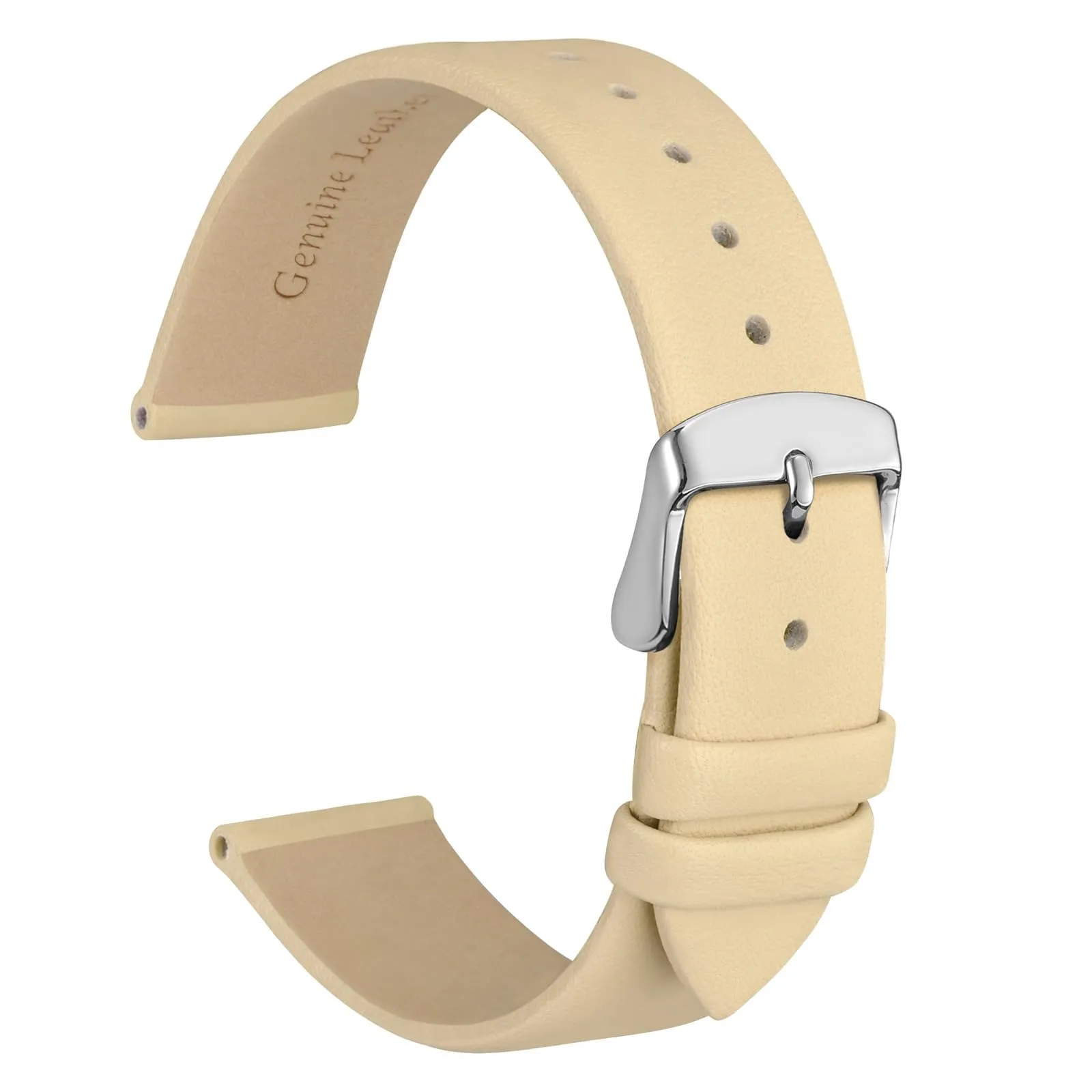 WOCCI Cinturino per Orologio in Pelle 12mm - Crema con Fibbia Argento - immagine 1
