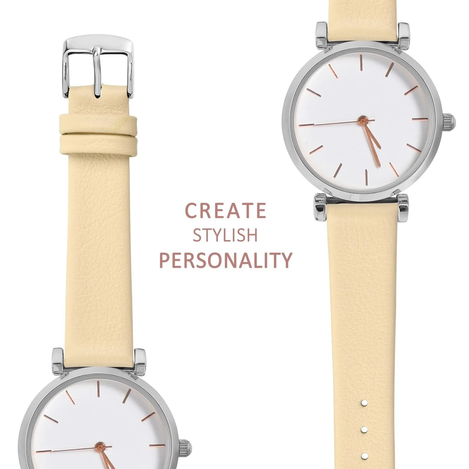 WOCCI Cinturino per Orologio in Pelle 12mm - Crema con Fibbia Argento - immagine 8