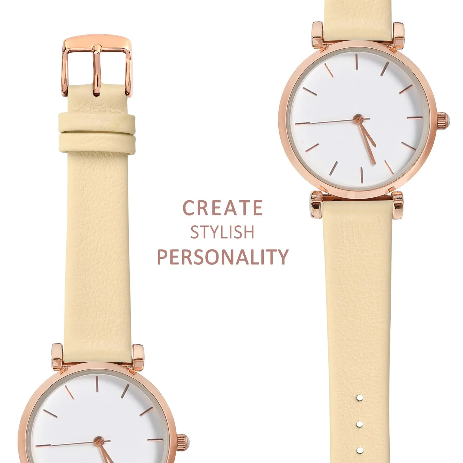 WOCCI Cinturino per Orologio 18mm in Pelle Crema con Fibbia Oro Rosa - immagine 8