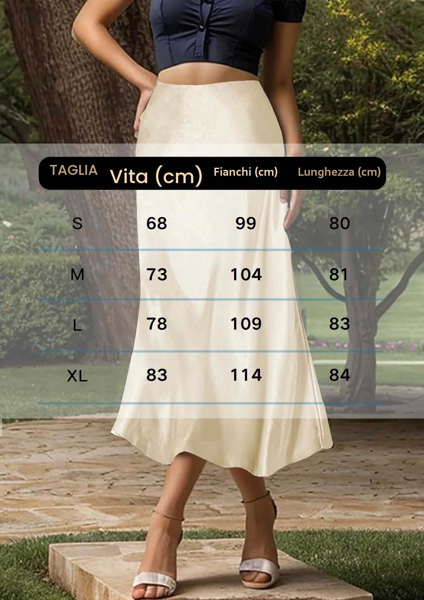 Vossmi Donna Gonna Lunga Vita Alta in Raso Svasata Champagne, M - immagine 6