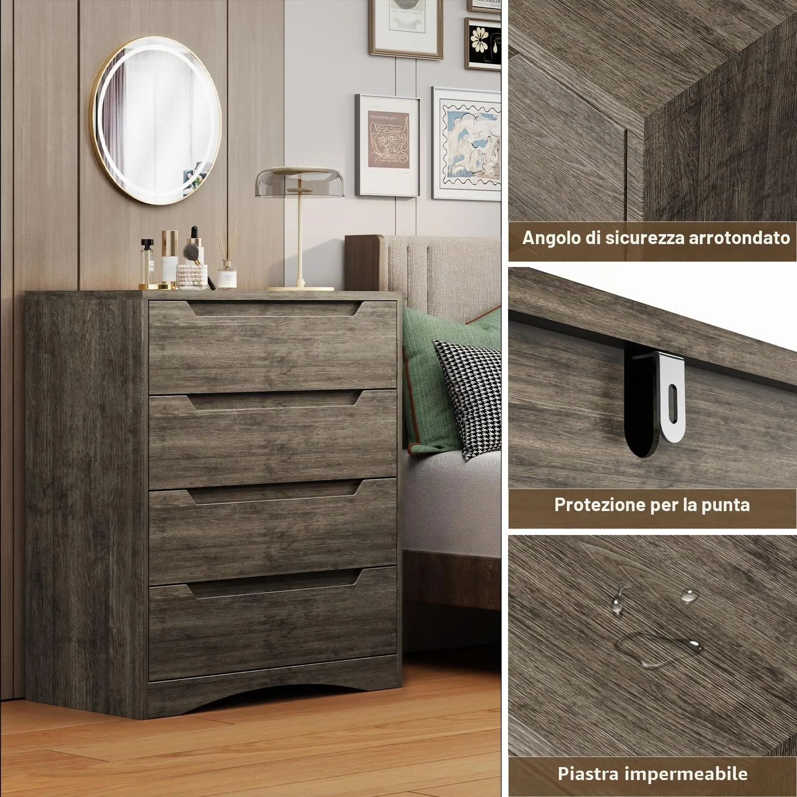 Bealife Cassettiera 4 Cassetti, 82x41x71 cm, Grigio Scuro - immagine 5