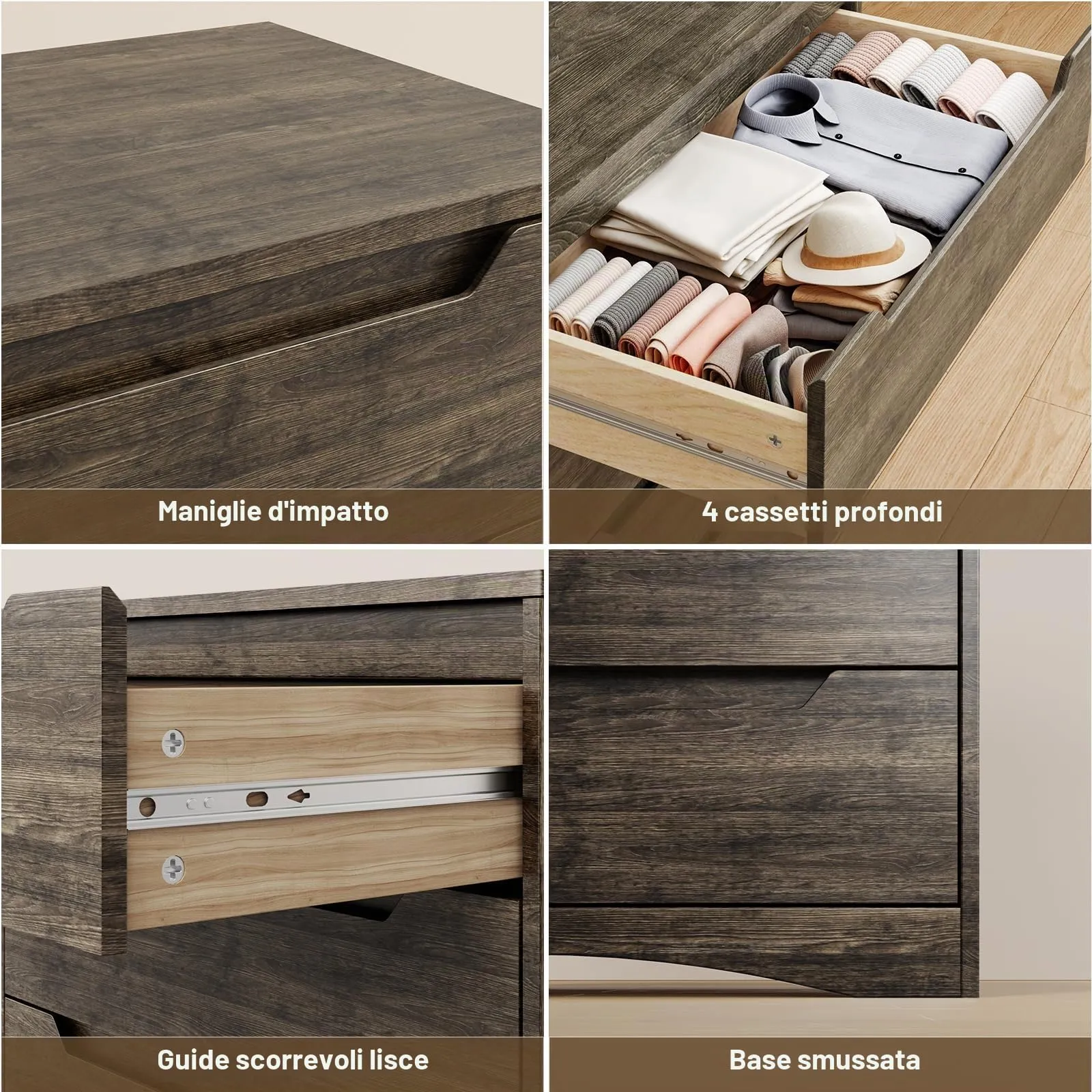 Bealife Cassettiera 4 Cassetti, 82x41x71 cm, Grigio Scuro - immagine 6