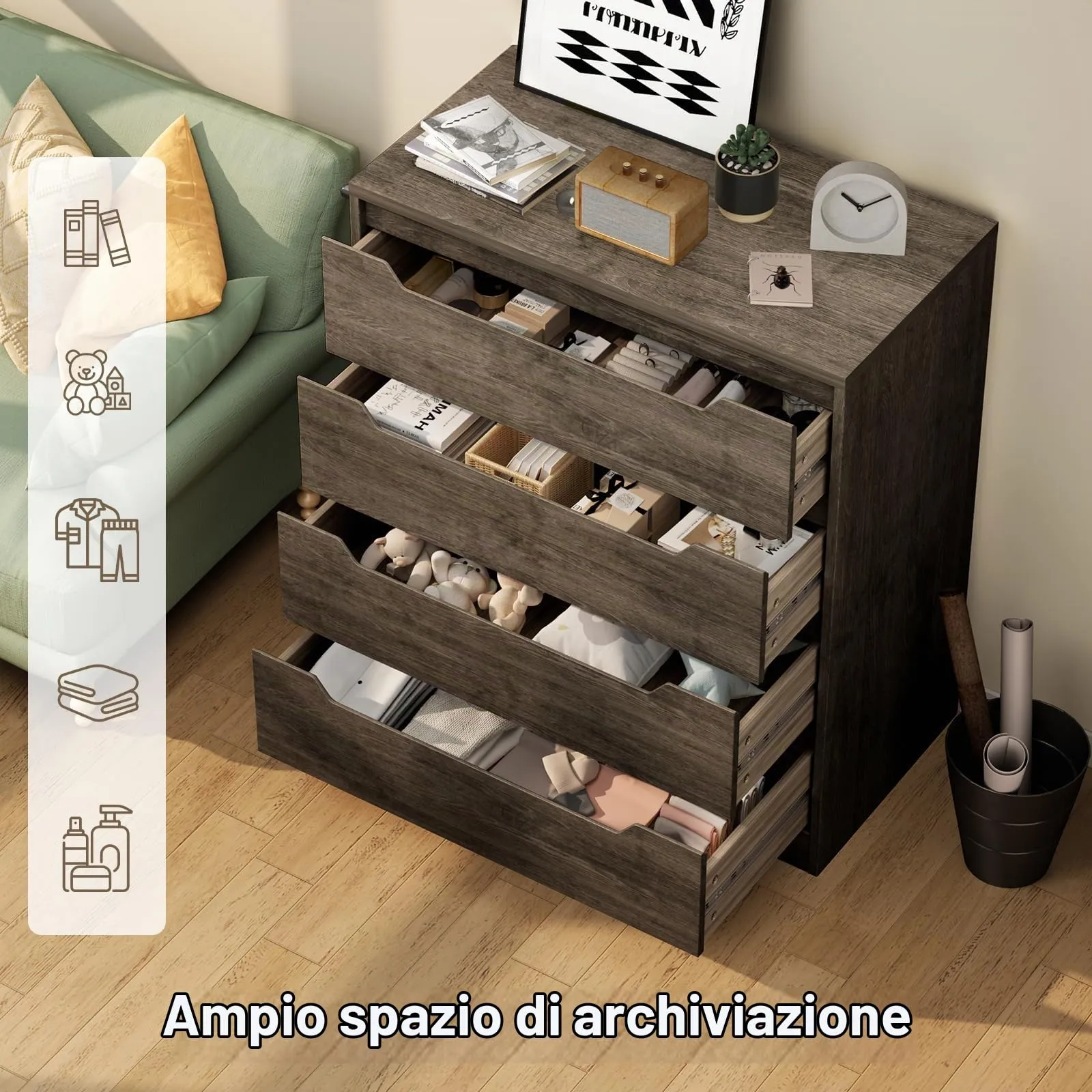 Bealife Cassettiera 4 Cassetti, 82x41x71 cm, Grigio Scuro - immagine 7