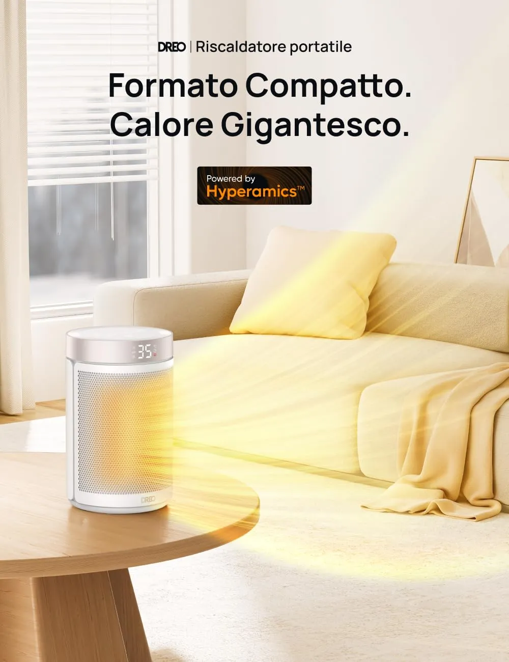 Dreo Atom 316 Termoventilatore Ceramico 1500W, 34 dB Silenzioso con Termostato, Timer 12H, Argento - immagine 2