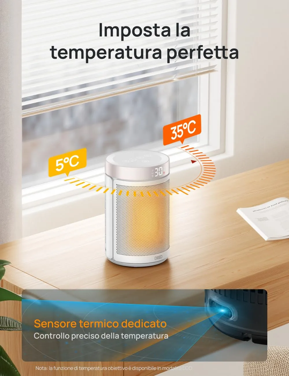 Dreo Atom 316 Termoventilatore Ceramico 1500W, 34 dB Silenzioso con Termostato, Timer 12H, Argento - immagine 6