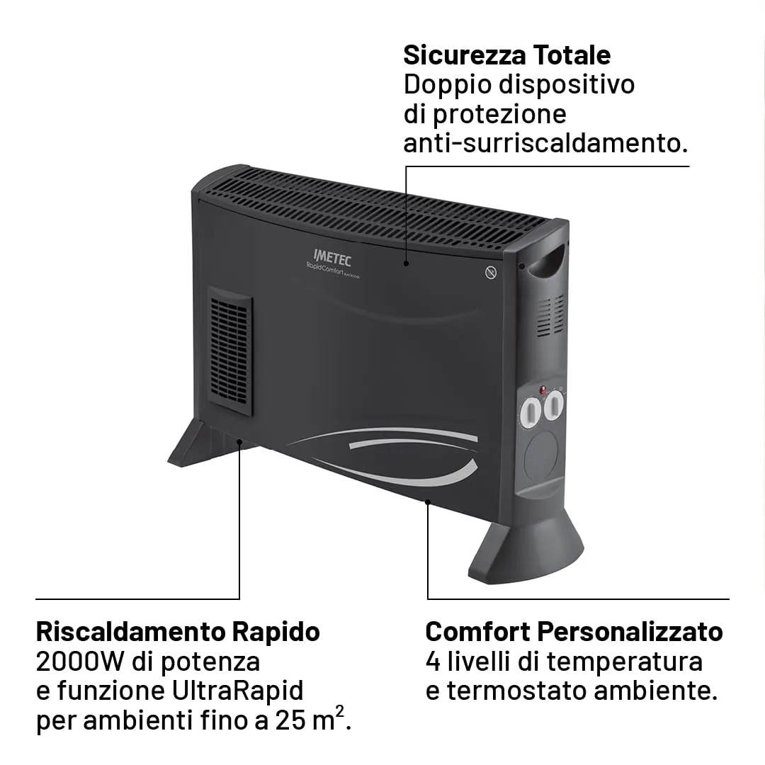 Imetec Rapid Comfort Black Code Termoconvettore 2000W - immagine 2