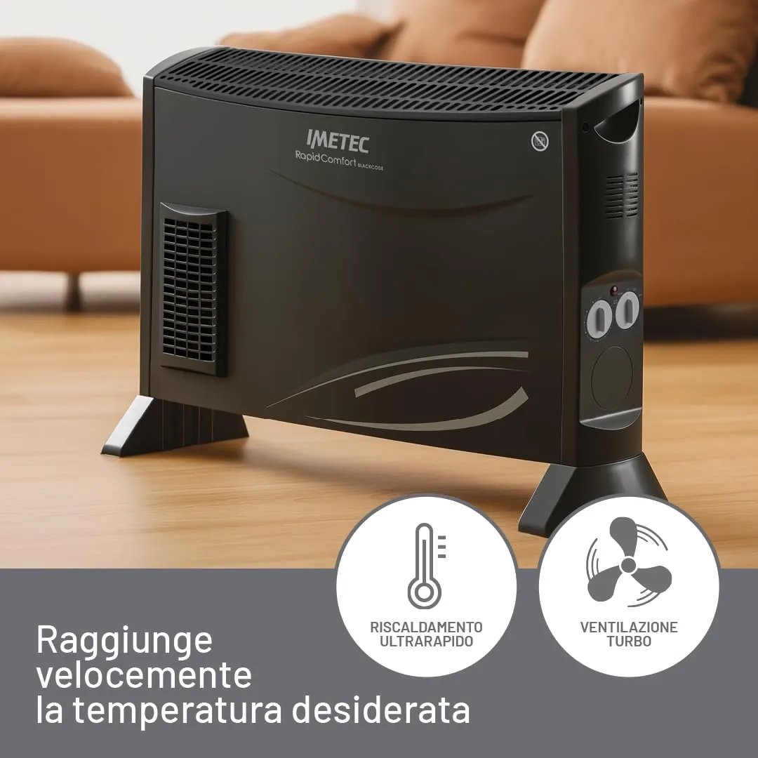 Imetec Rapid Comfort Black Code Termoconvettore 2000W - immagine 3