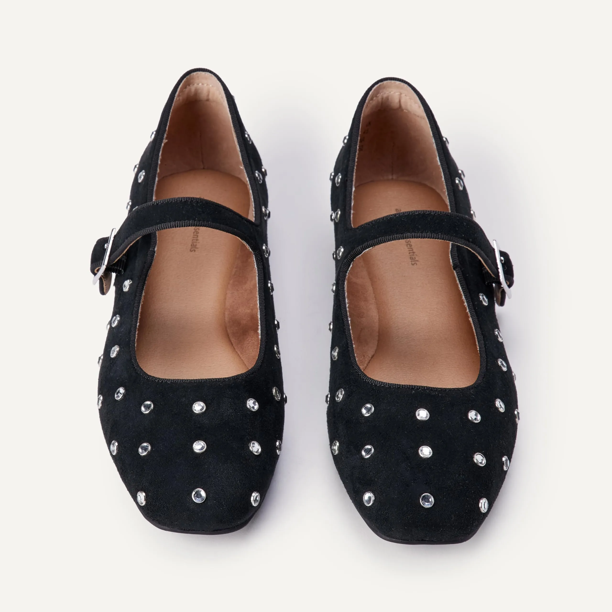 Amazon Essentials Ballerine Mary Jane Donna, Cristalli Nero Finta Scamosciato, 39.5 EU - immagine 2