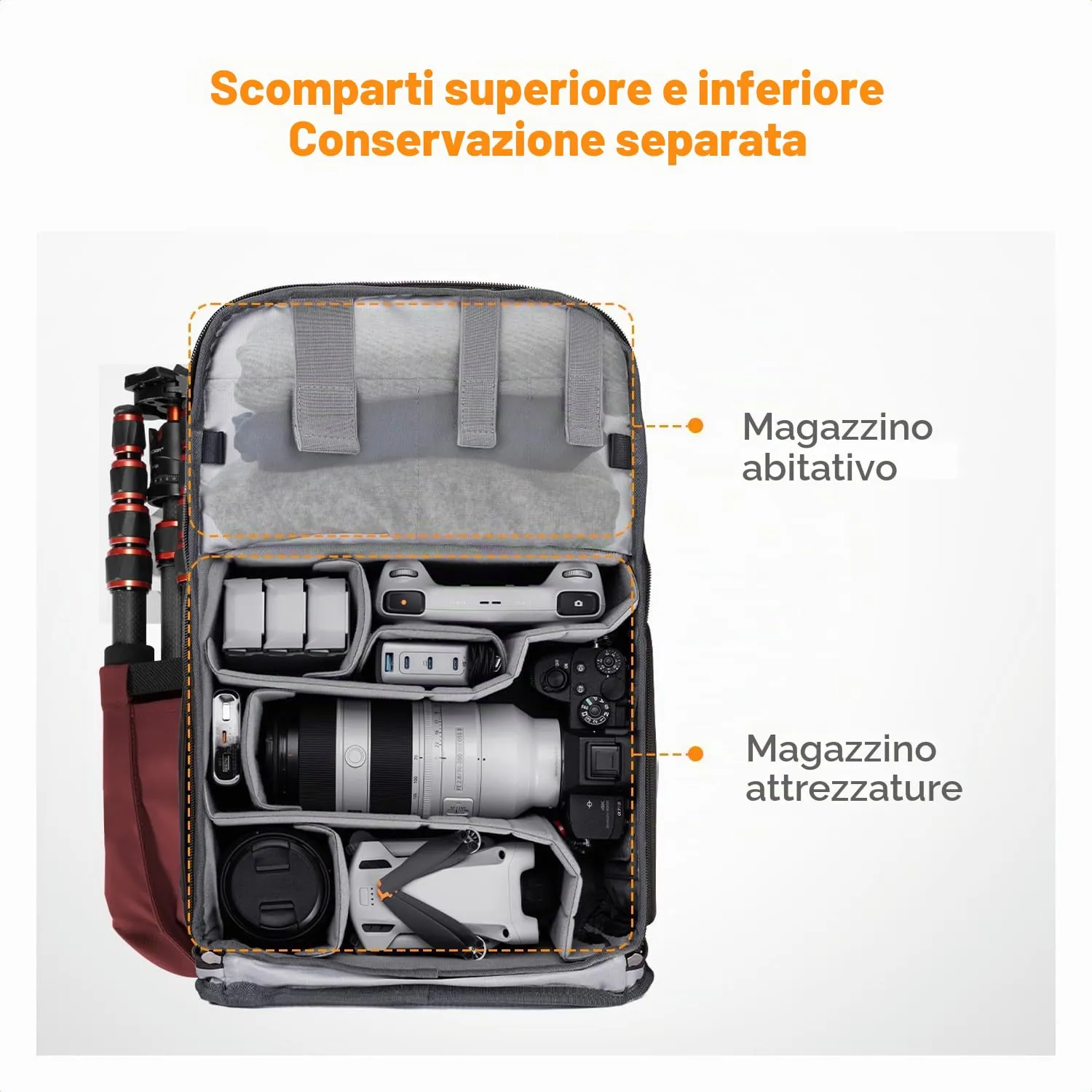K&F Concept Zaino Fotografico Professionale Impermeabile Antifurto 20L Bordeaux KF13.087AV13 - immagine 4