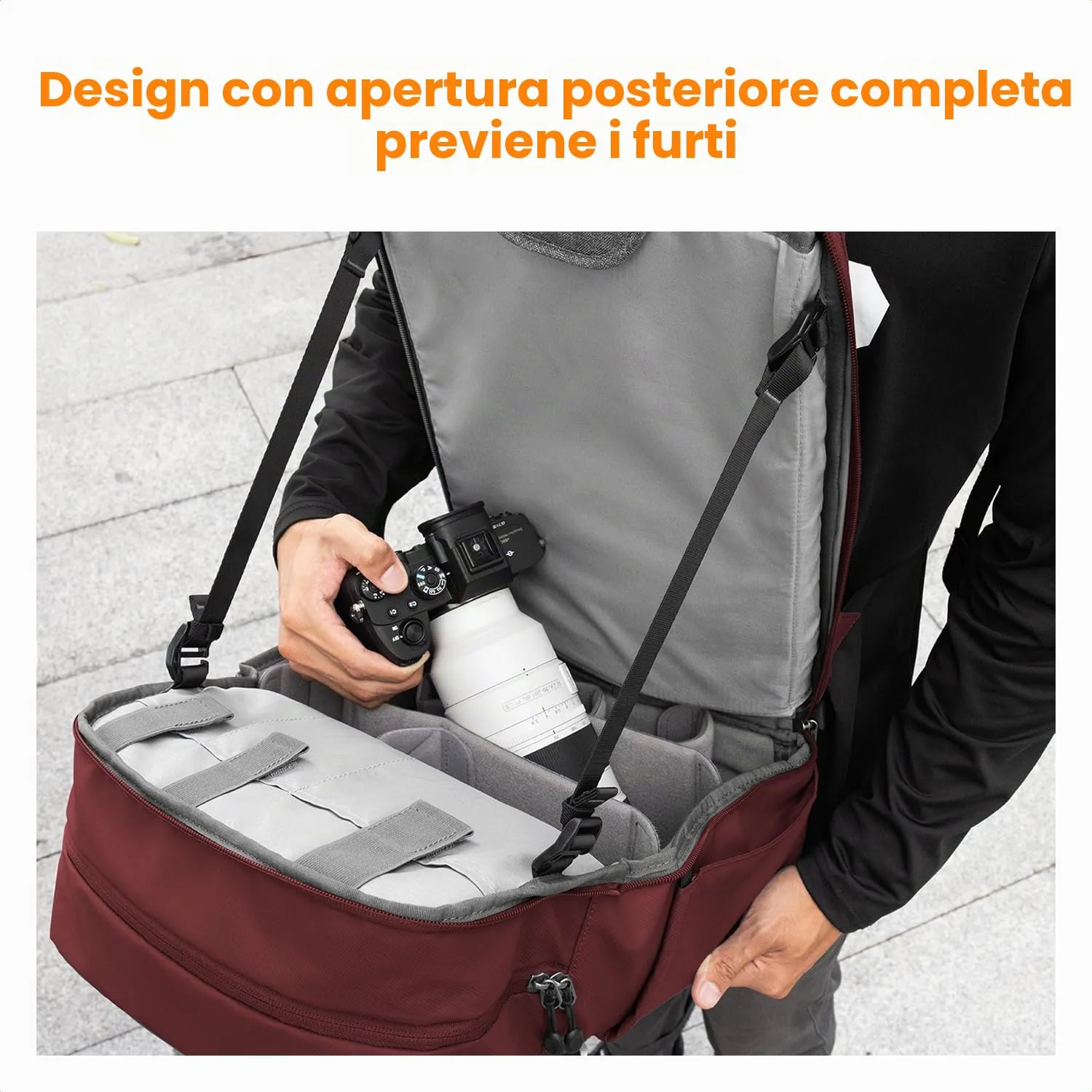 K&F Concept Zaino Fotografico Professionale Impermeabile Antifurto 20L Bordeaux KF13.087AV13 - immagine 5