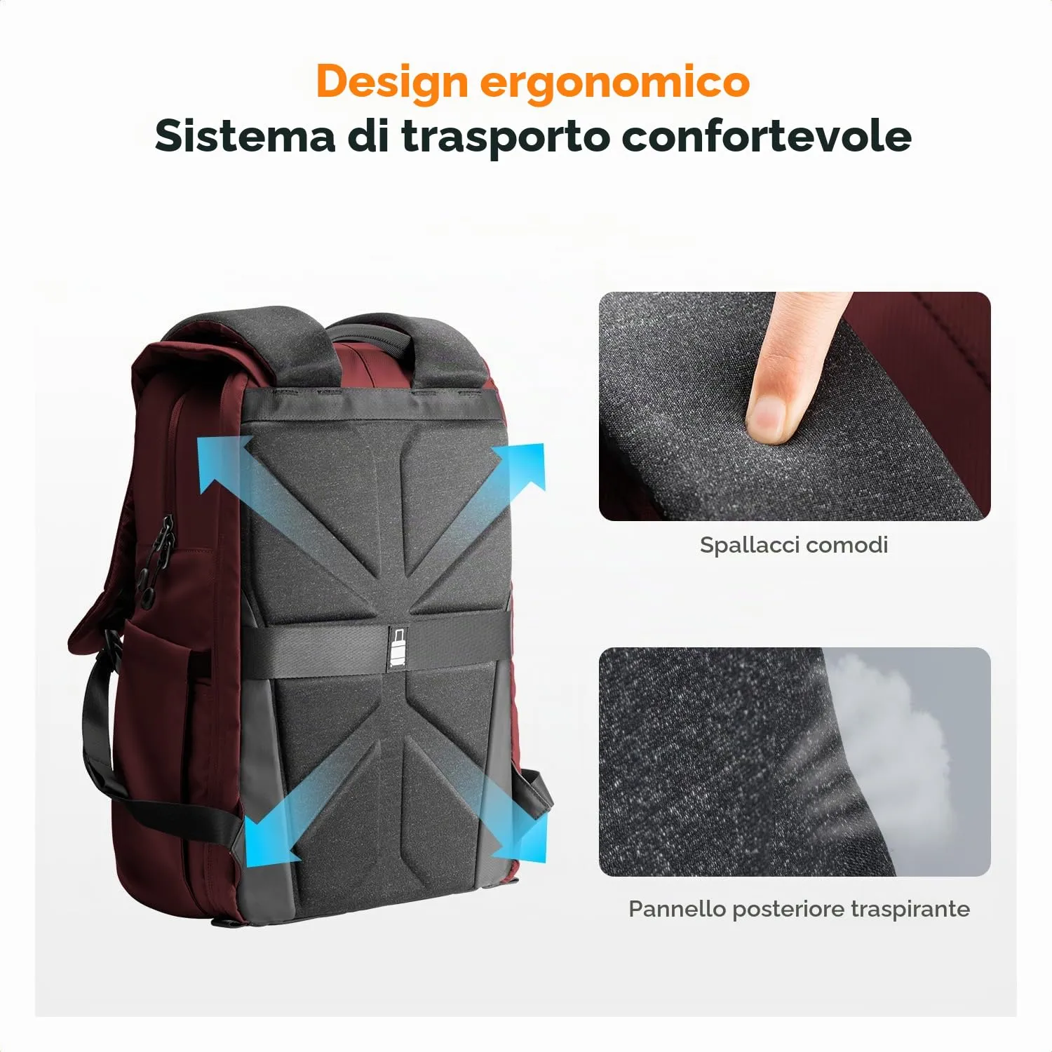 K&F Concept Zaino Fotografico Professionale Impermeabile Antifurto 20L Bordeaux KF13.087AV13 - immagine 6