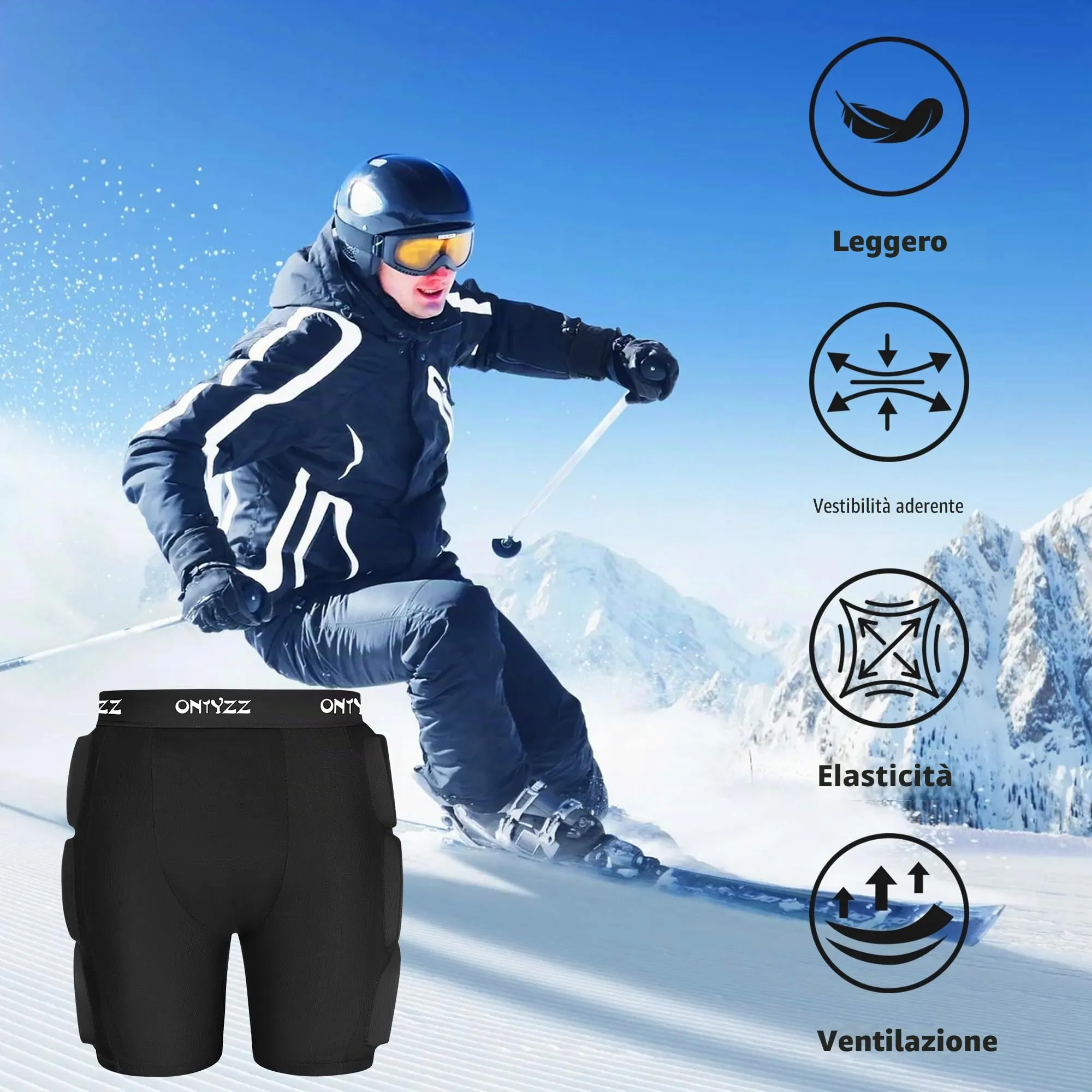 ONTYZZ Pantaloni Protettivi Imbottiti per Anca, Sedere e Coccige per Skateboard, Sci e Snowboard - immagine 6