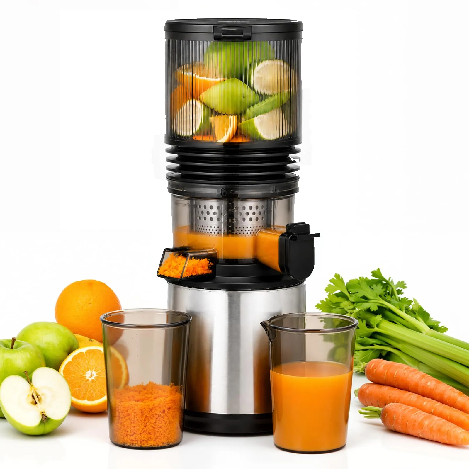 AMZCHEF Estrattore di Succo a Freddo con Bocca XXL 158 mm, 45 dB, Argento Lucido - immagine 1