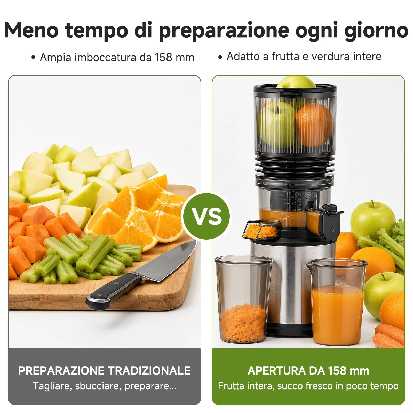 AMZCHEF Estrattore di Succo a Freddo con Bocca XXL 158 mm, 45 dB, Argento Lucido - immagine 2