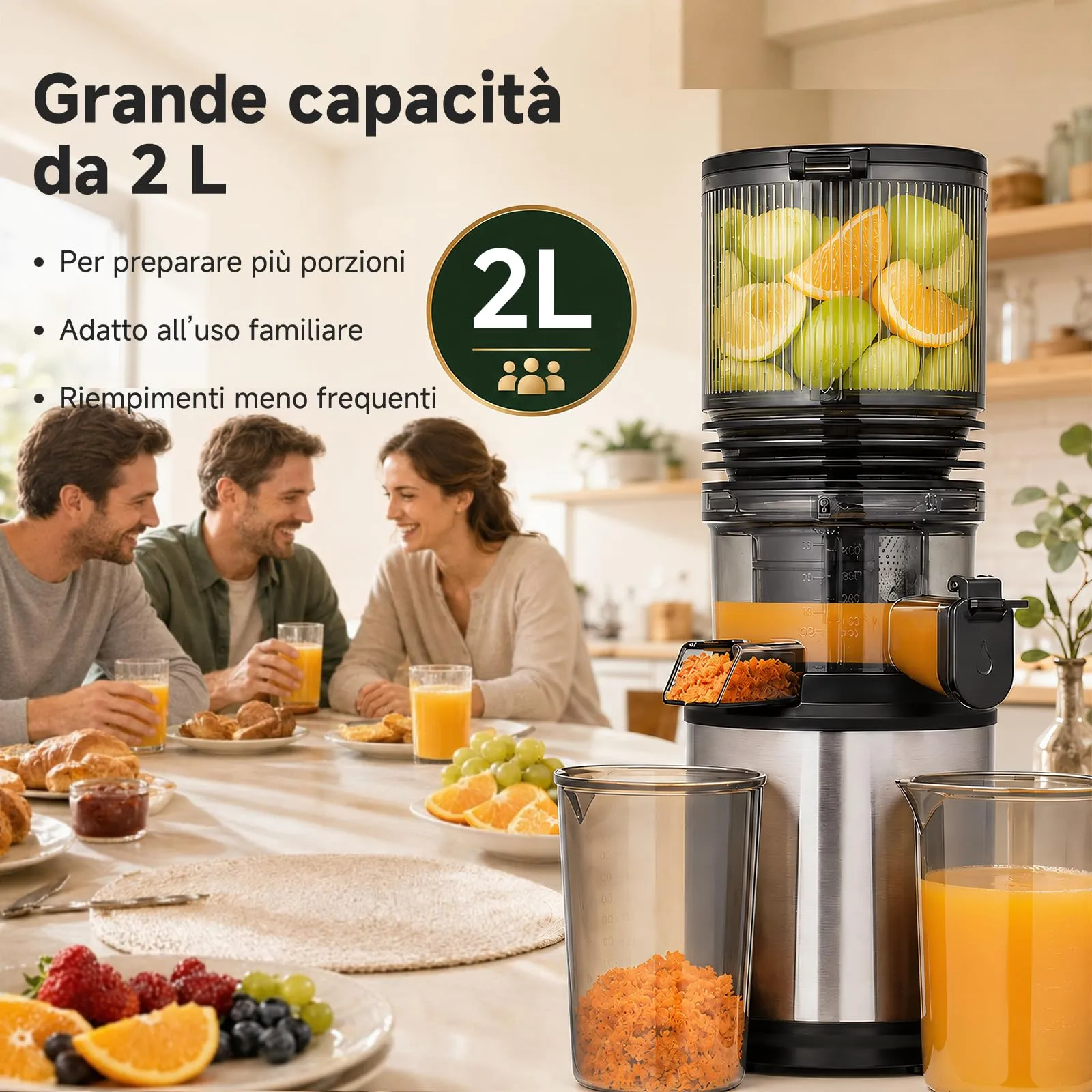 AMZCHEF Estrattore di Succo a Freddo con Bocca XXL 158 mm, 45 dB, Argento Lucido - immagine 5