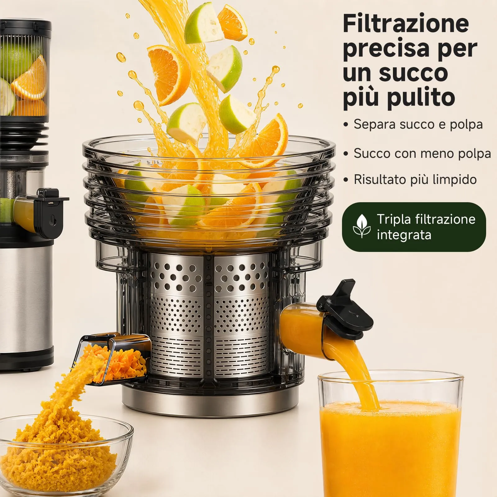 AMZCHEF Estrattore di Succo a Freddo con Bocca XXL 158 mm, 45 dB, Argento Lucido - immagine 6
