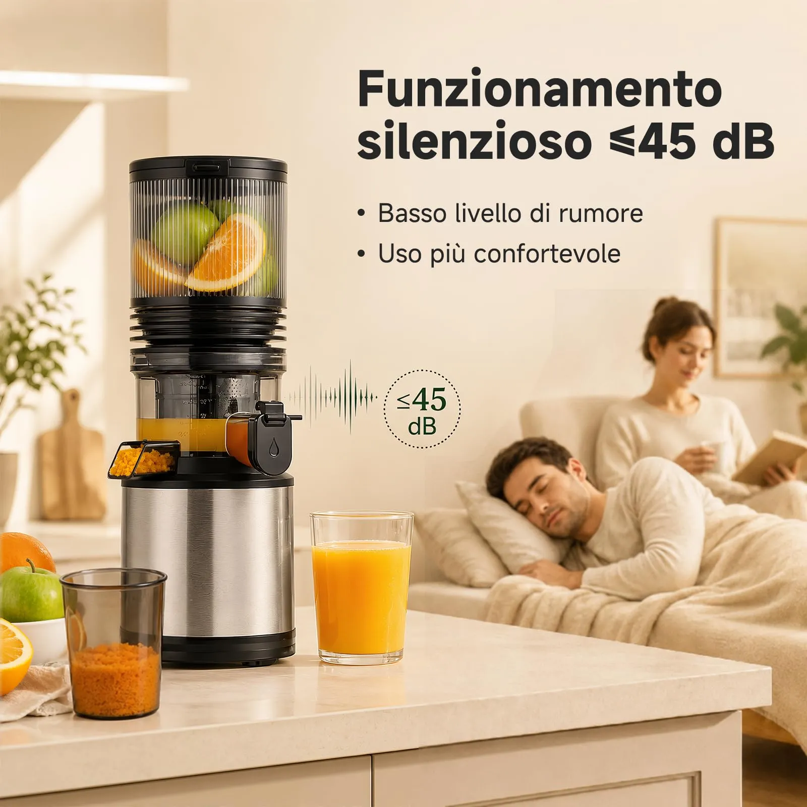 AMZCHEF Estrattore di Succo a Freddo con Bocca XXL 158 mm, 45 dB, Argento Lucido - immagine 8