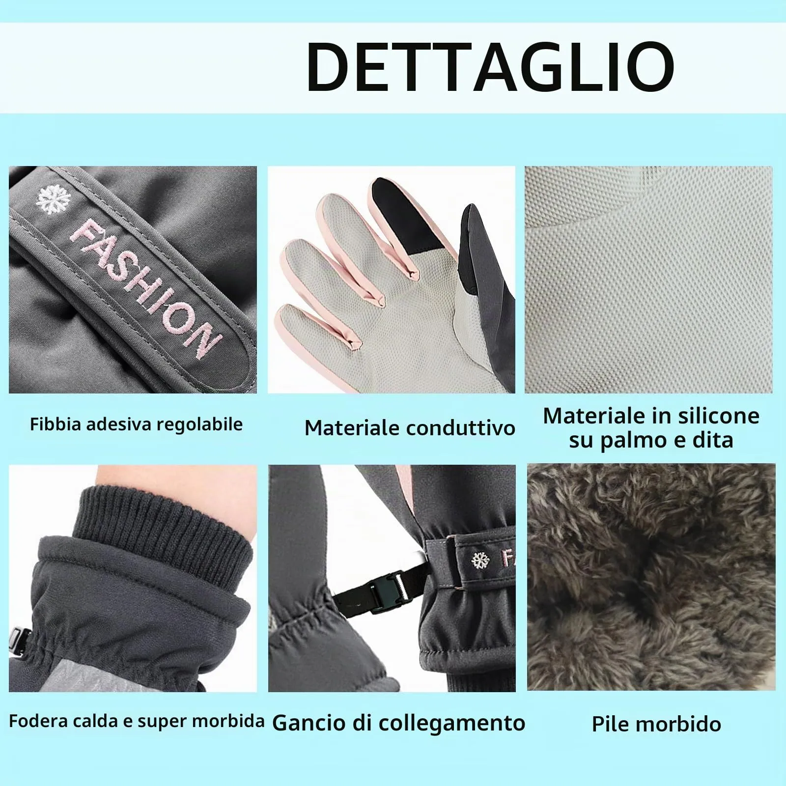 Andiker Guanti da Sci per Donna, Impermeabili con Touchscreen e Antiscivolo, Grigio, Taglia Unica - immagine 2